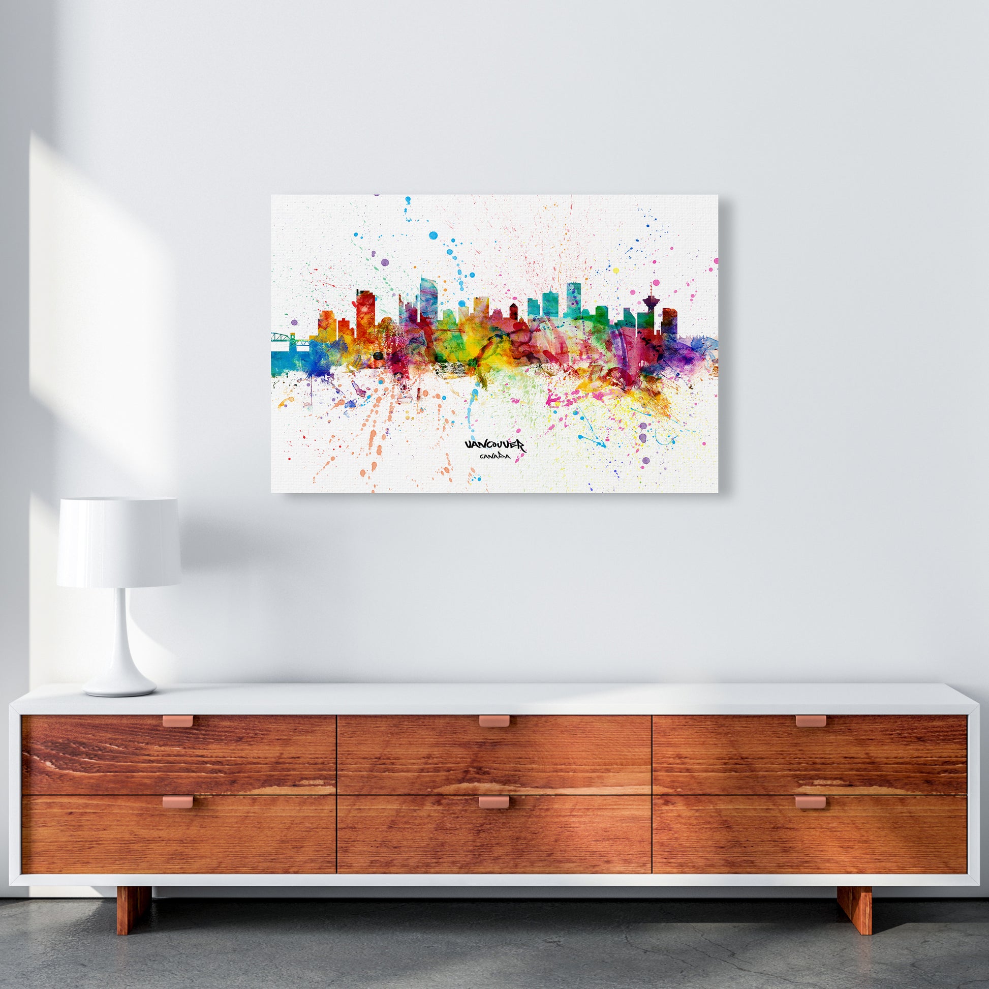 Vancouver Canada Skyline Splash Art Print by Michael Tompsett A1 Canvas