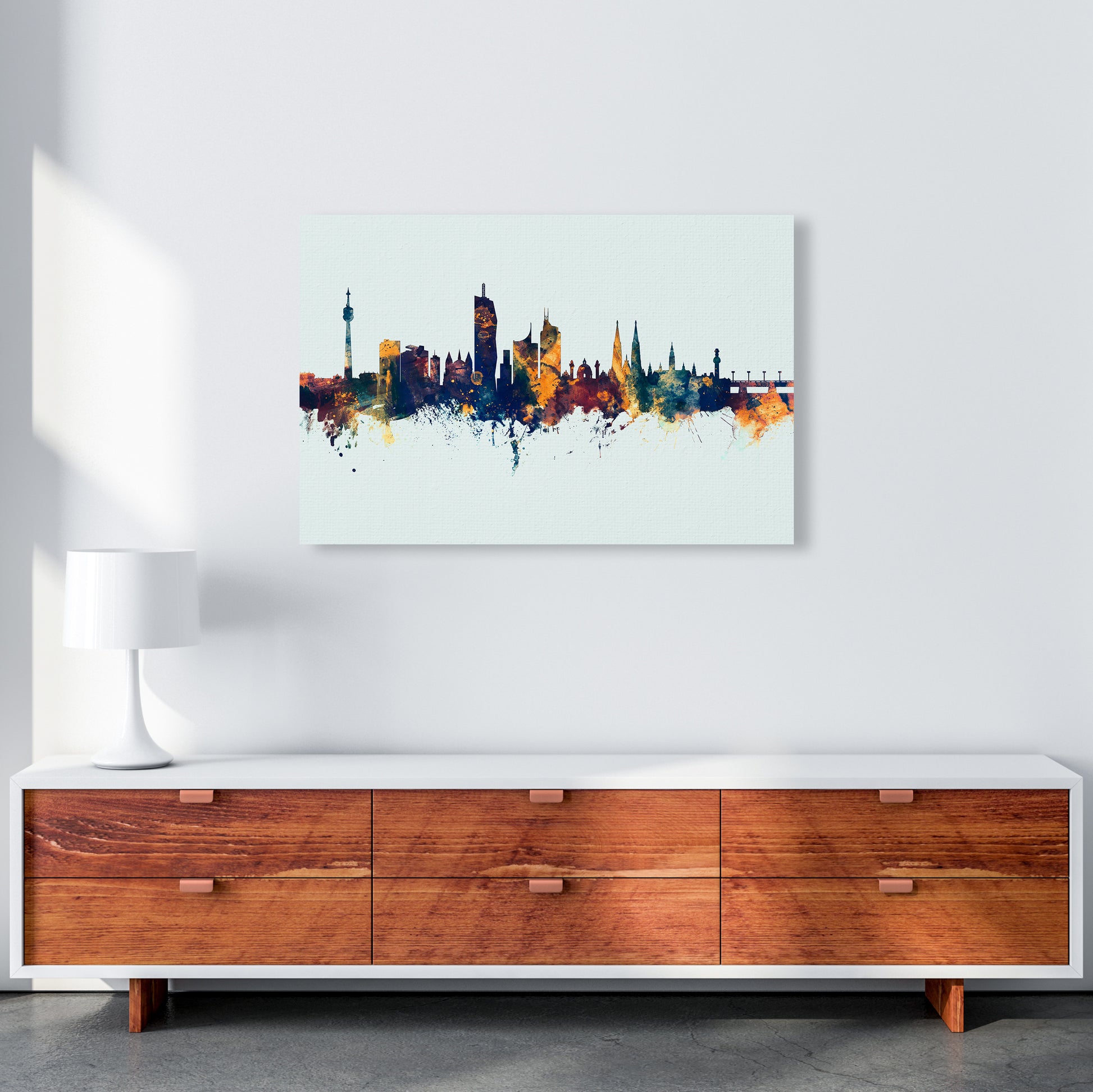 Vienna Austria Skyline Blue Orange Art Print by Michael Tompsett A1 Canvas