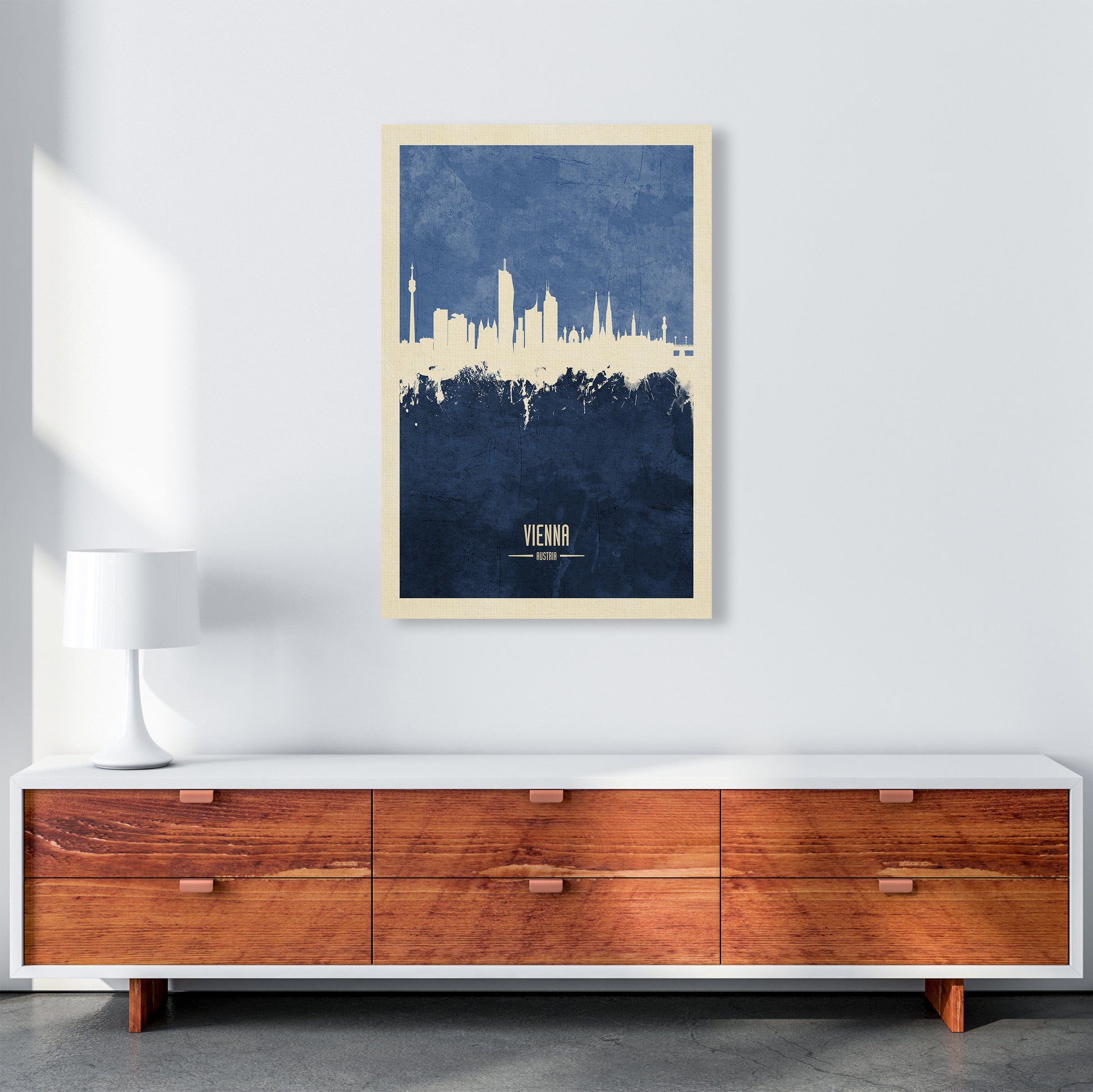 Vienna Austria Skyline Portrait Navy Art Print by Michael Tompsett A1 Canvas