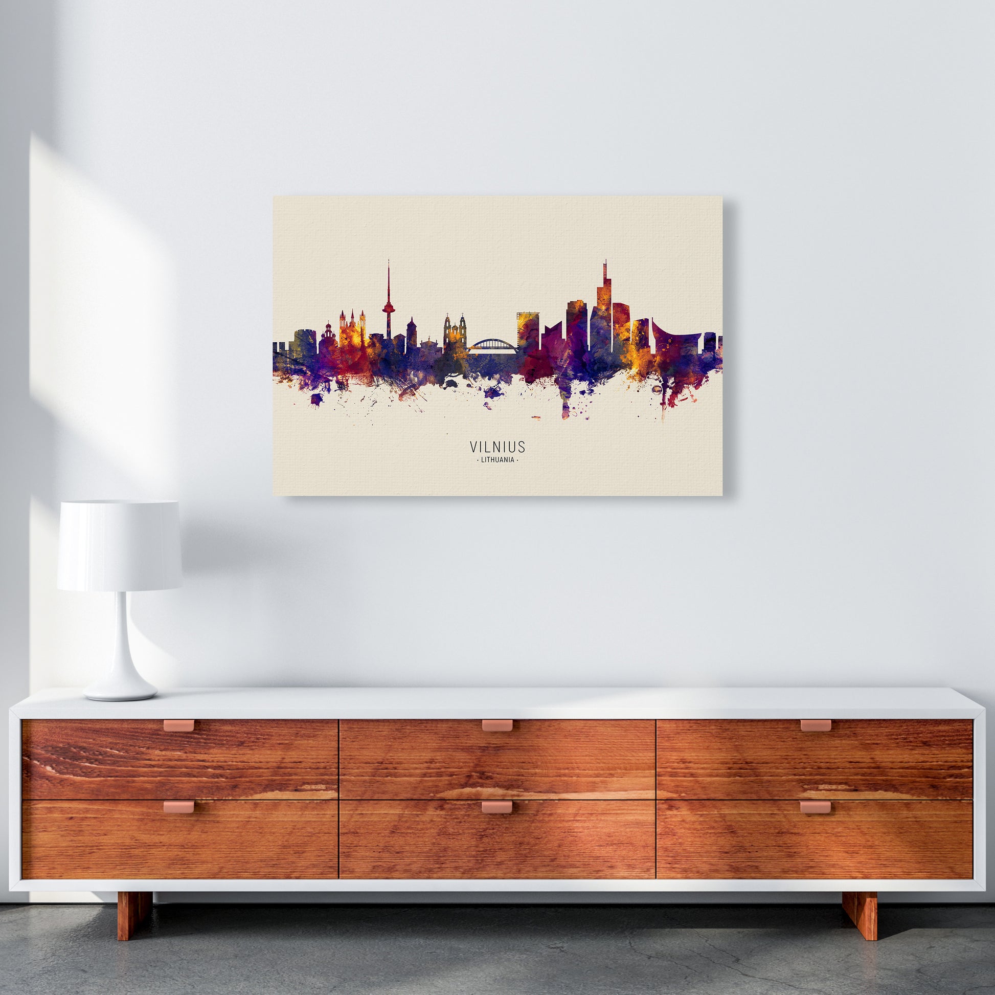 Vilnius Lithuania Skyline Autumn City Name Art Print by Michael Tompsett A1 Canvas