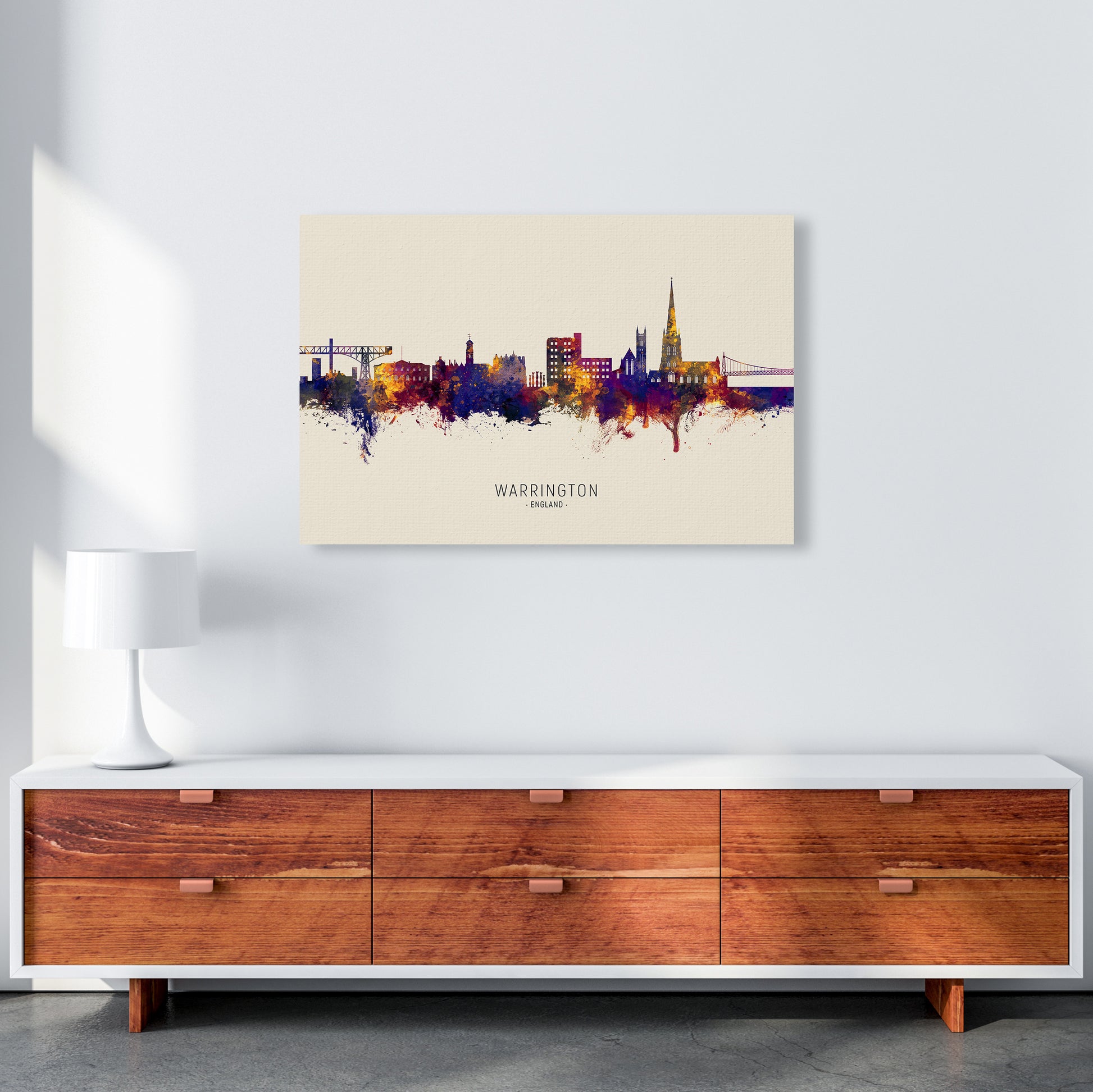 Warrington England Skyline Autumn City Name Art Print by Michael Tompsett A1 Canvas
