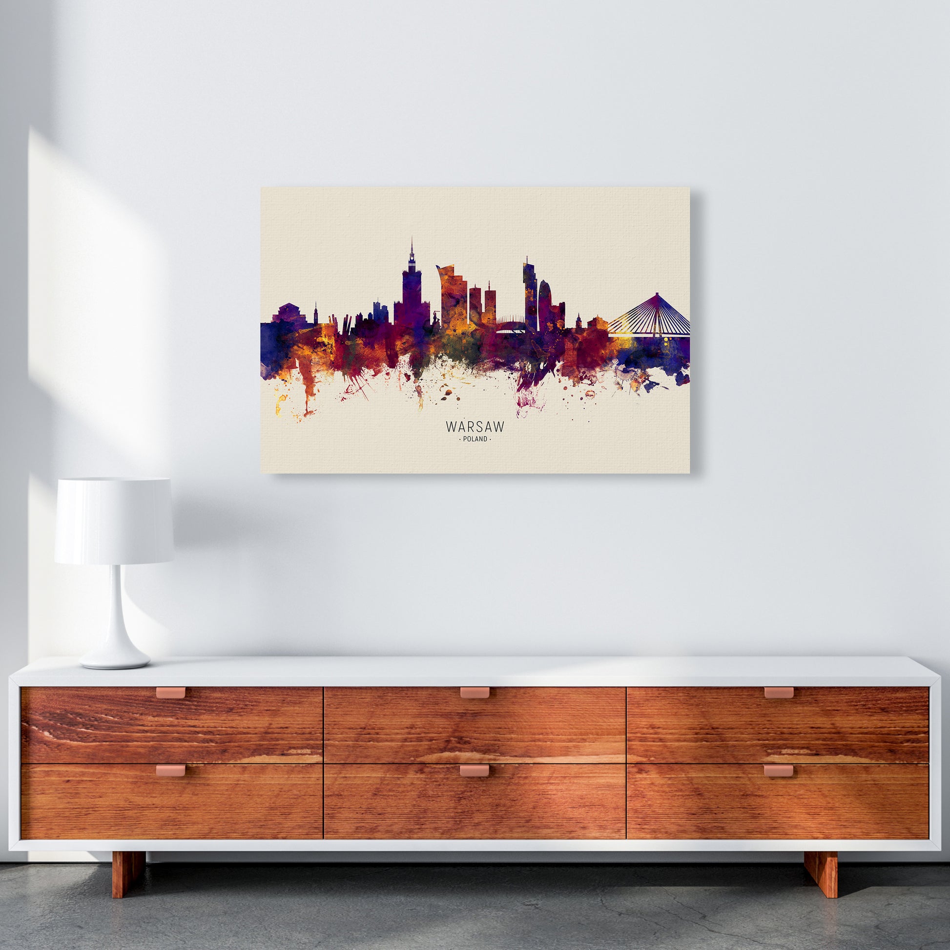Warsaw Poland Skyline Autumn City Name Art Print by Michael Tompsett A1 Canvas