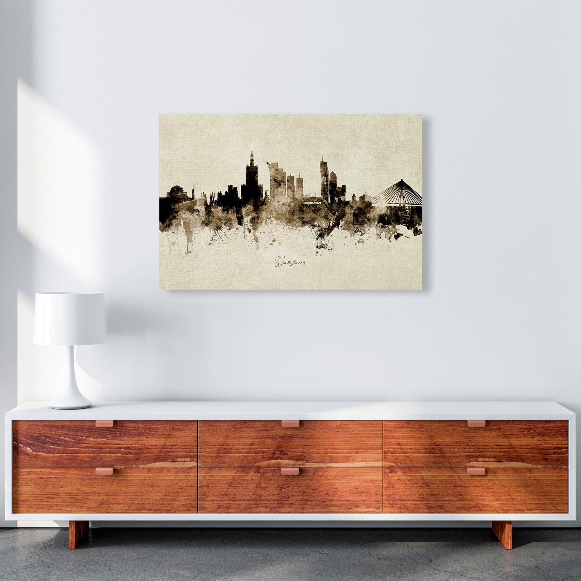 Warsaw Poland Skyline Vintage Art Print by Michael Tompsett A1 Canvas