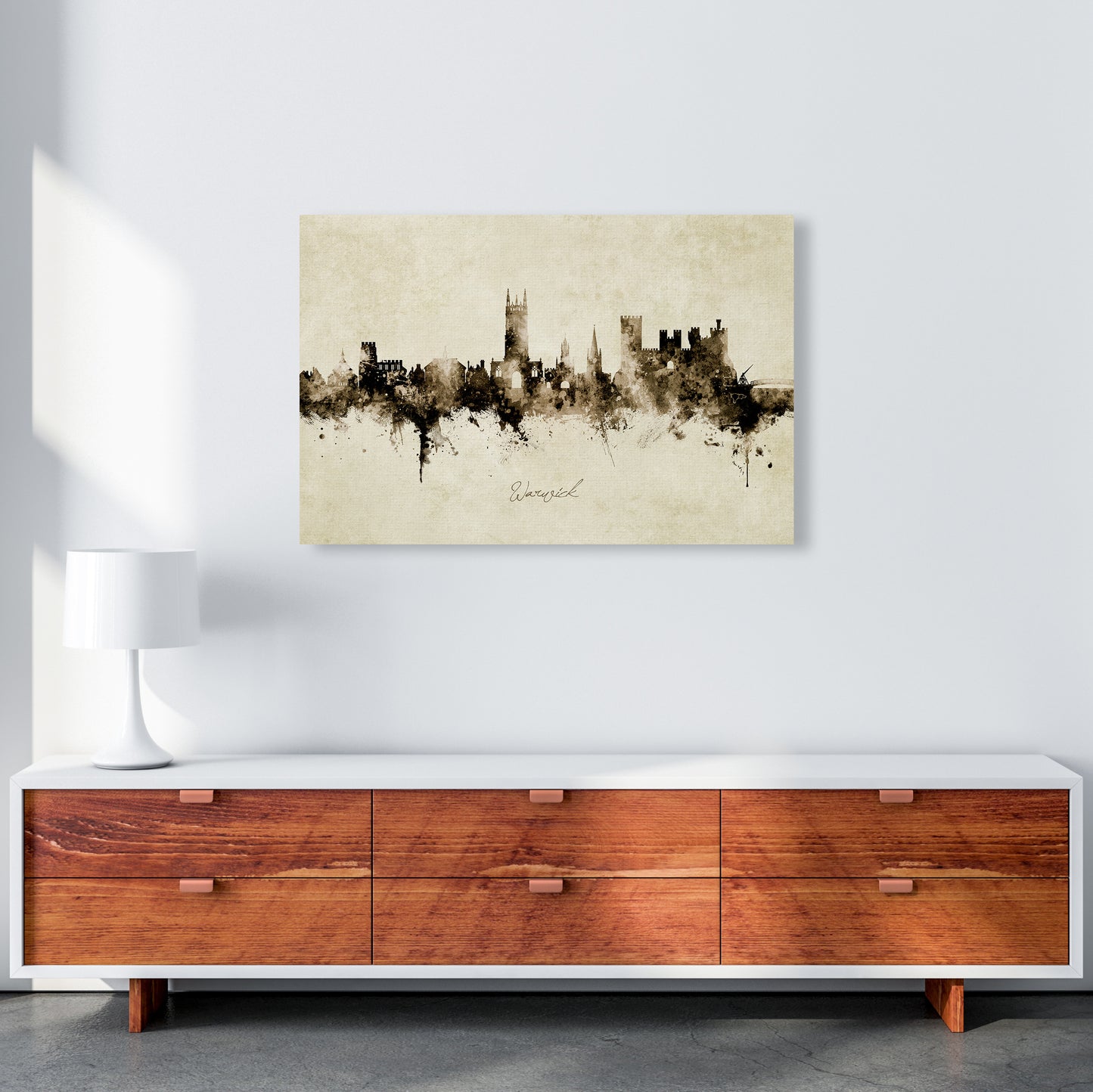 Warwick England Skyline Vintage Art Print by Michael Tompsett A1 Canvas