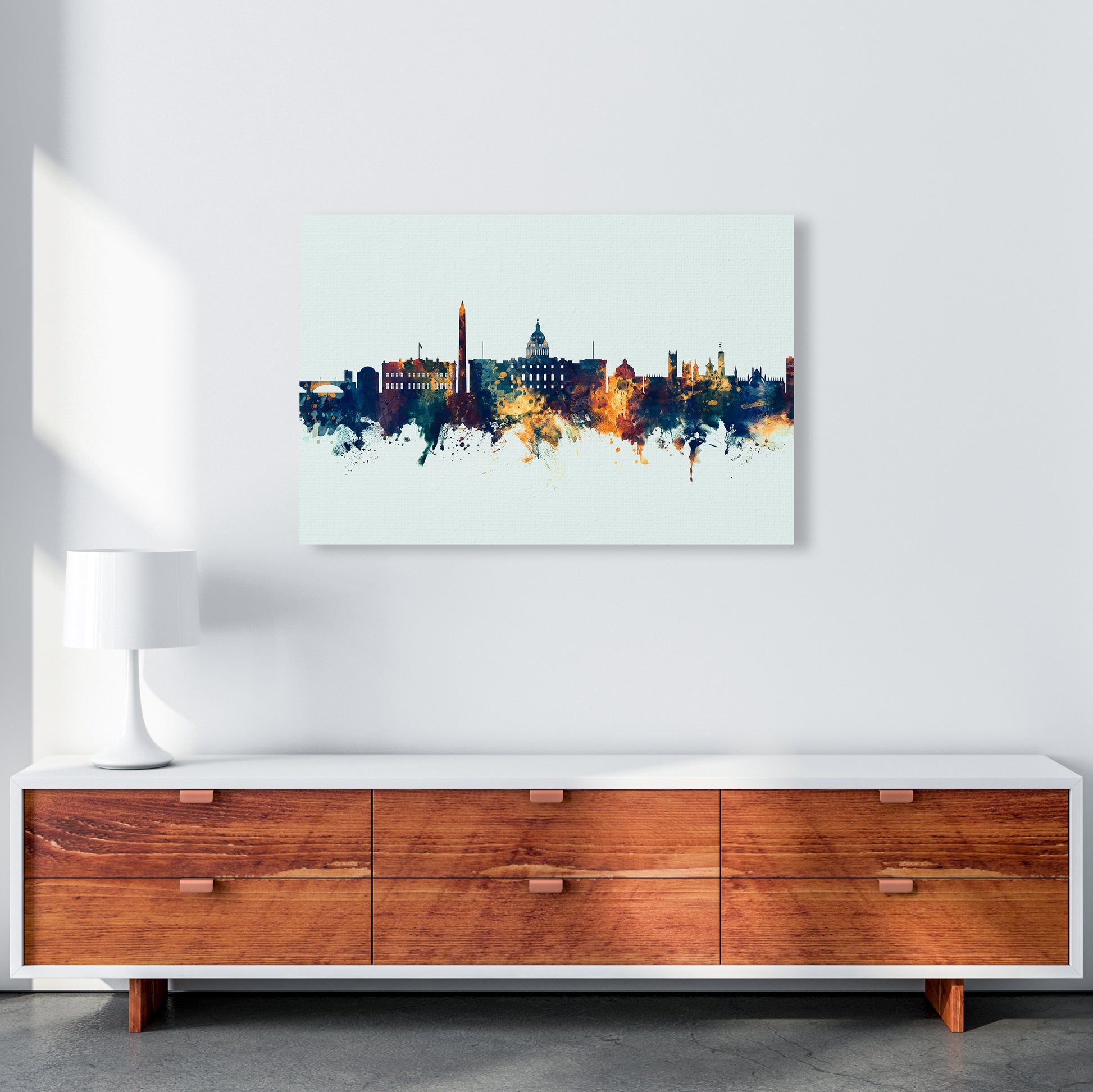 Washington Dc Skyline Blue Orange Art Print by Michael Tompsett A1 Canvas