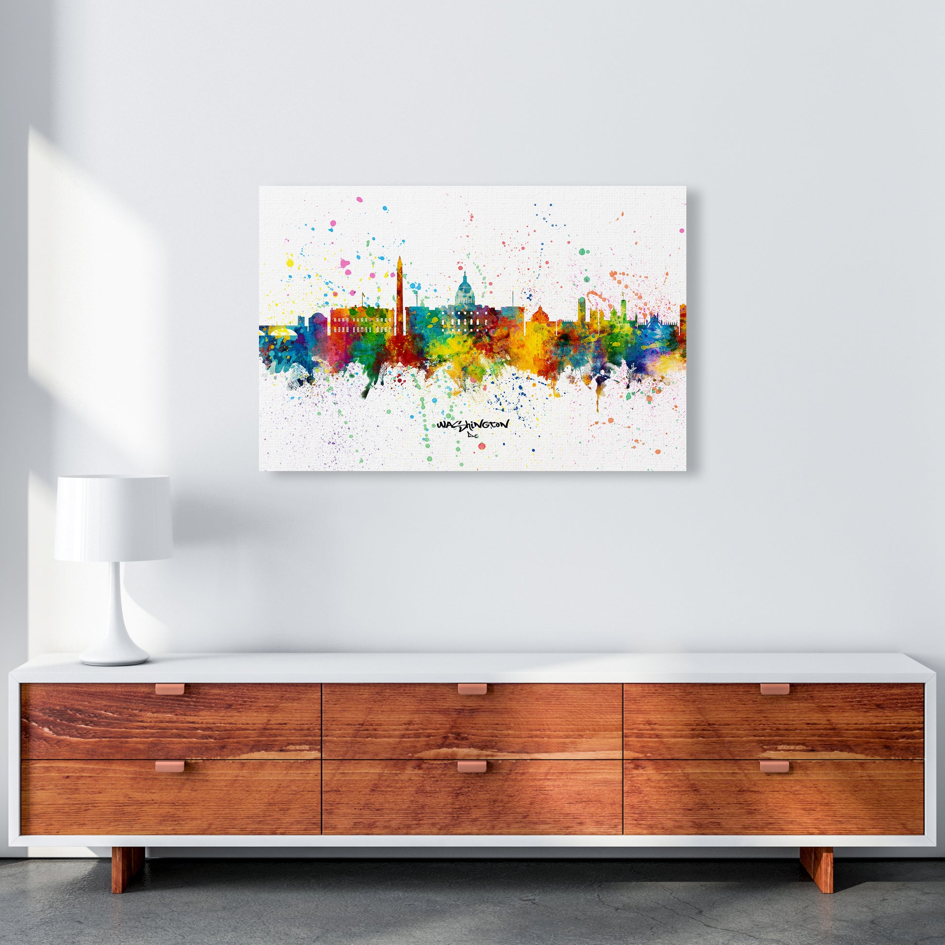 Washington Dc Skyline Splash Art Print by Michael Tompsett A1 Canvas