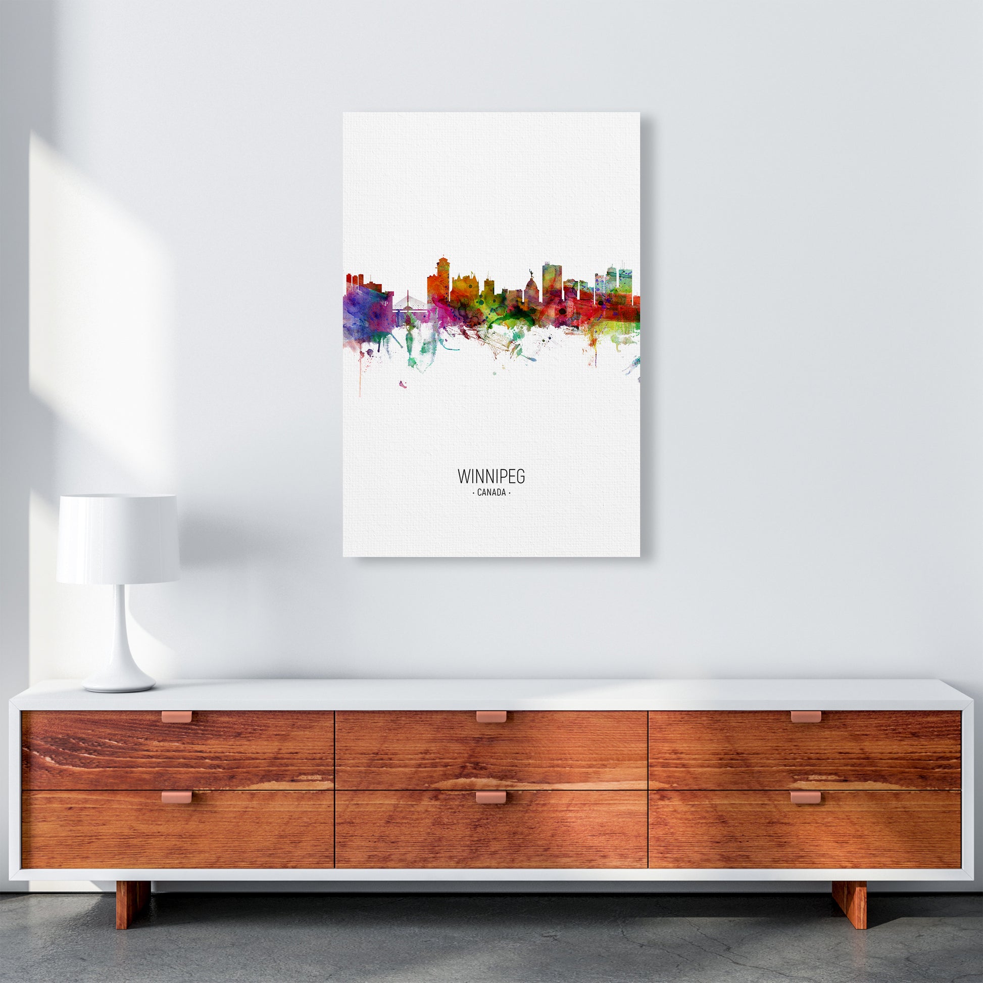Winnipeg Canada Skyline Portrait Art Print by Michael Tompsett A1 Canvas