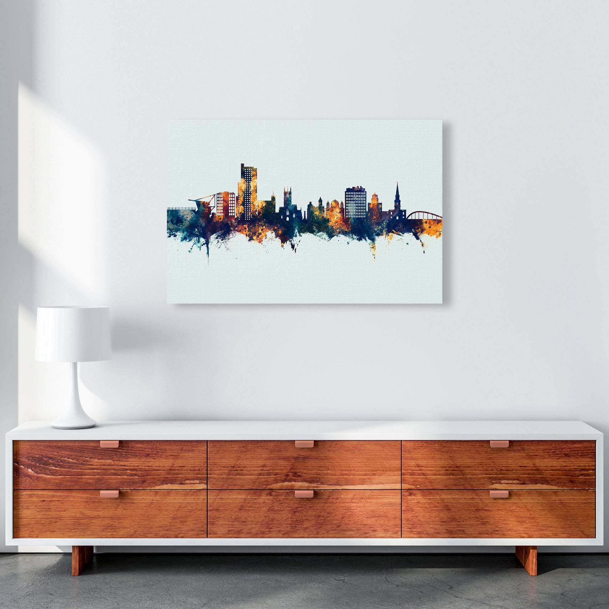 Wolverhampton England Skyline Blue Orange Art Print by Michael Tompsett A1 Canvas