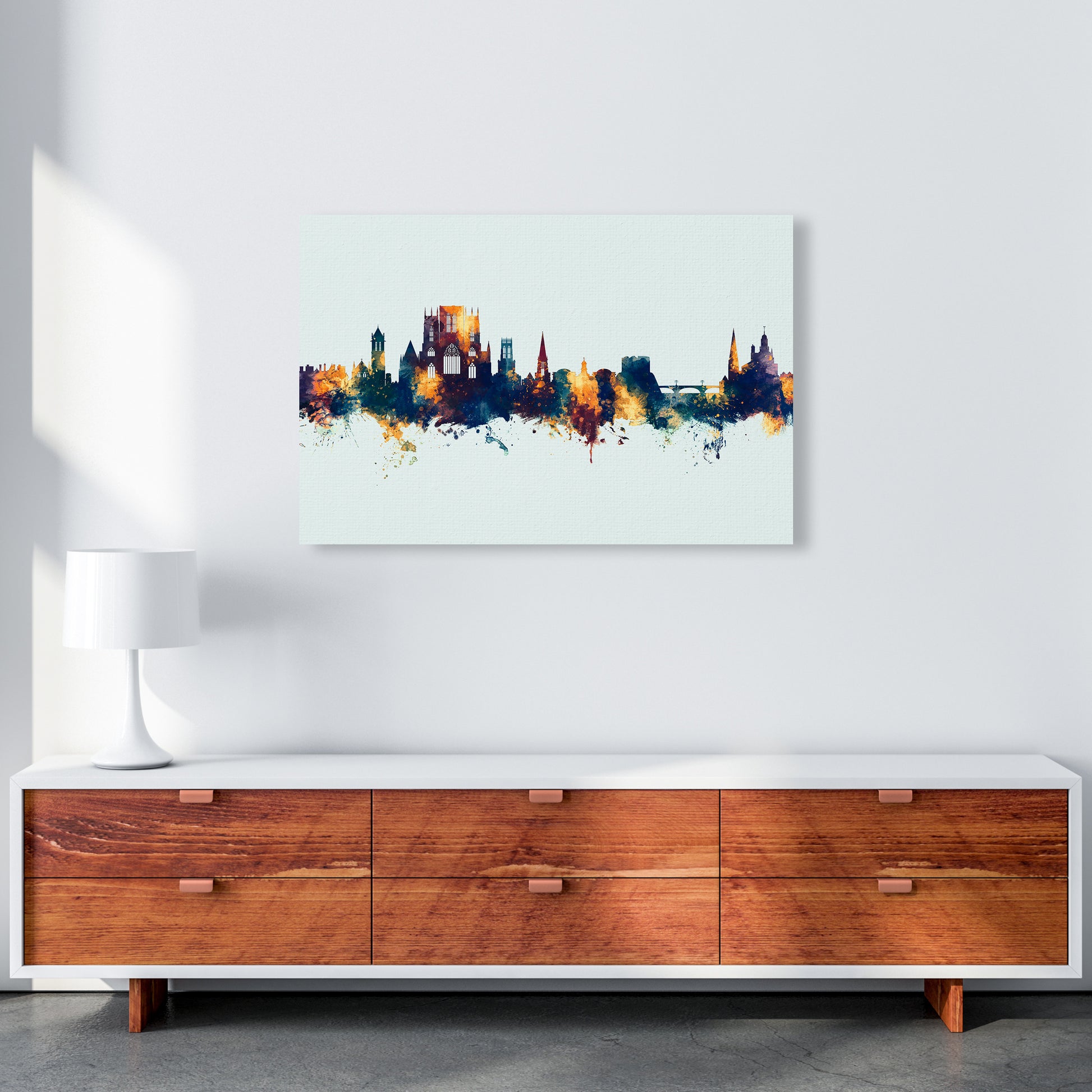 York England Skyline Blue Orange Art Print by Michael Tompsett A1 Canvas