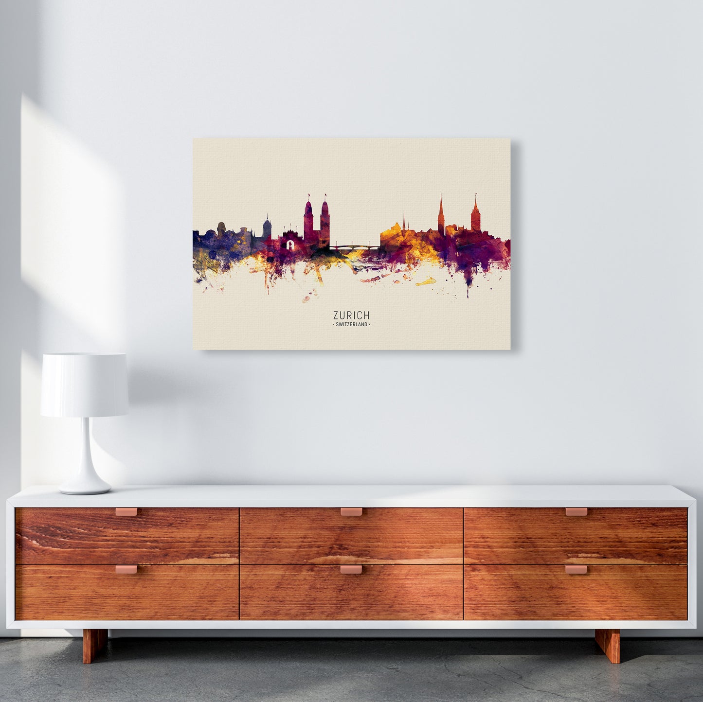 Zurich Switzerland Skyline Autumn City Name Art Print by Michael Tompsett A1 Canvas