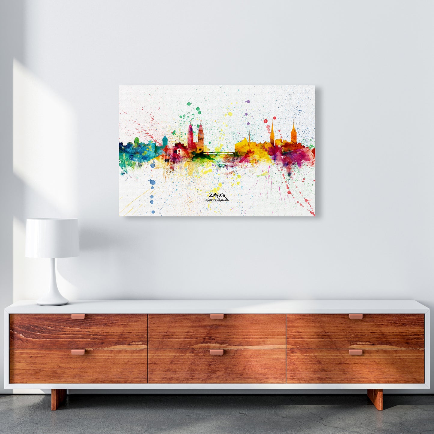 Zurich Switzerland Skyline Splash Art Print by Michael Tompsett A1 Canvas