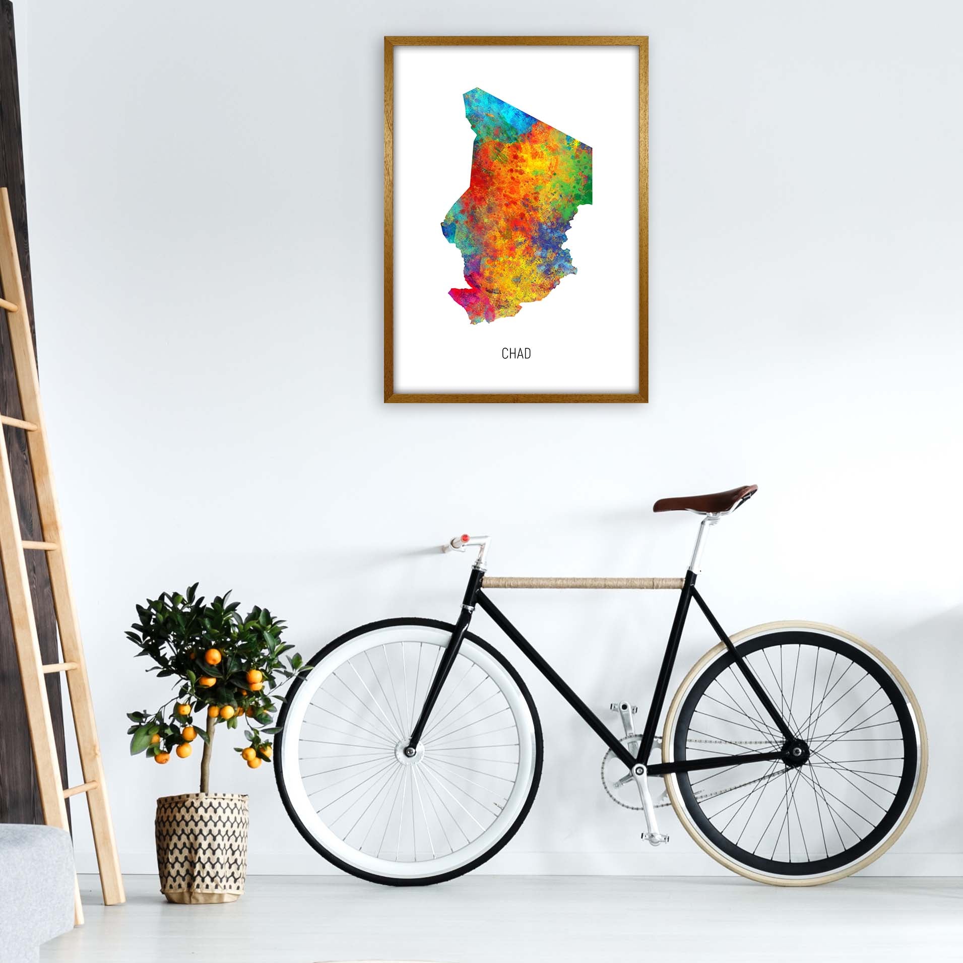 Chad Watercolour Map Art Print by Michael Tompsett A1 Print Only