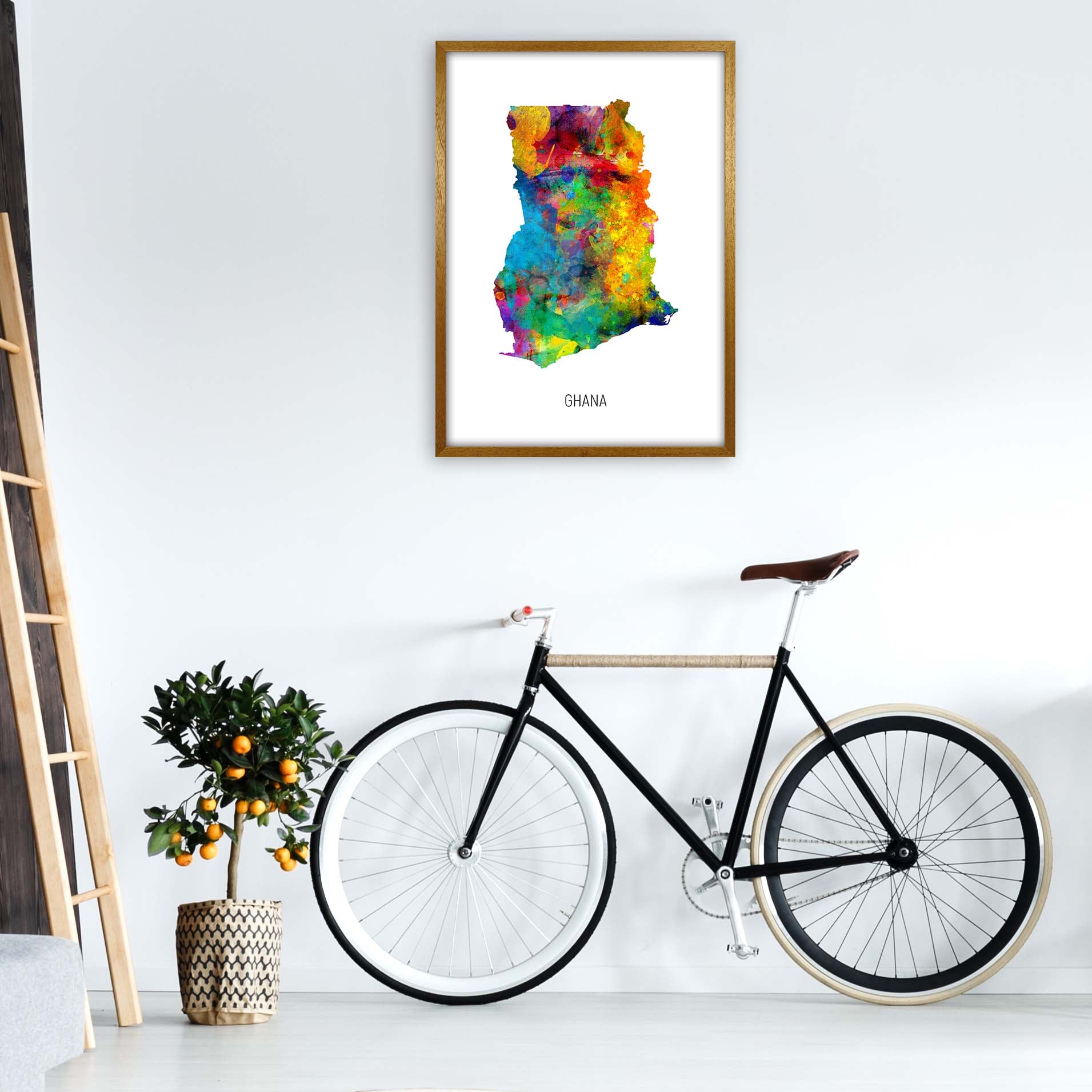 Ghana Watercolour Map Art Print by Michael Tompsett A1 Print Only