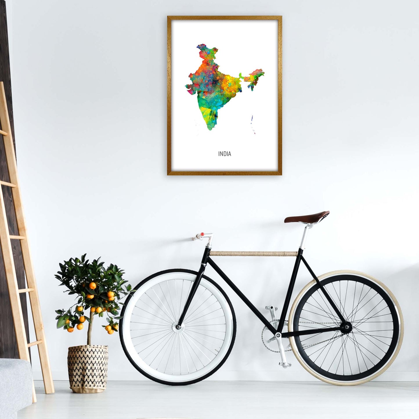 India Watercolour Map Art Print by Michael Tompsett A1 Print Only