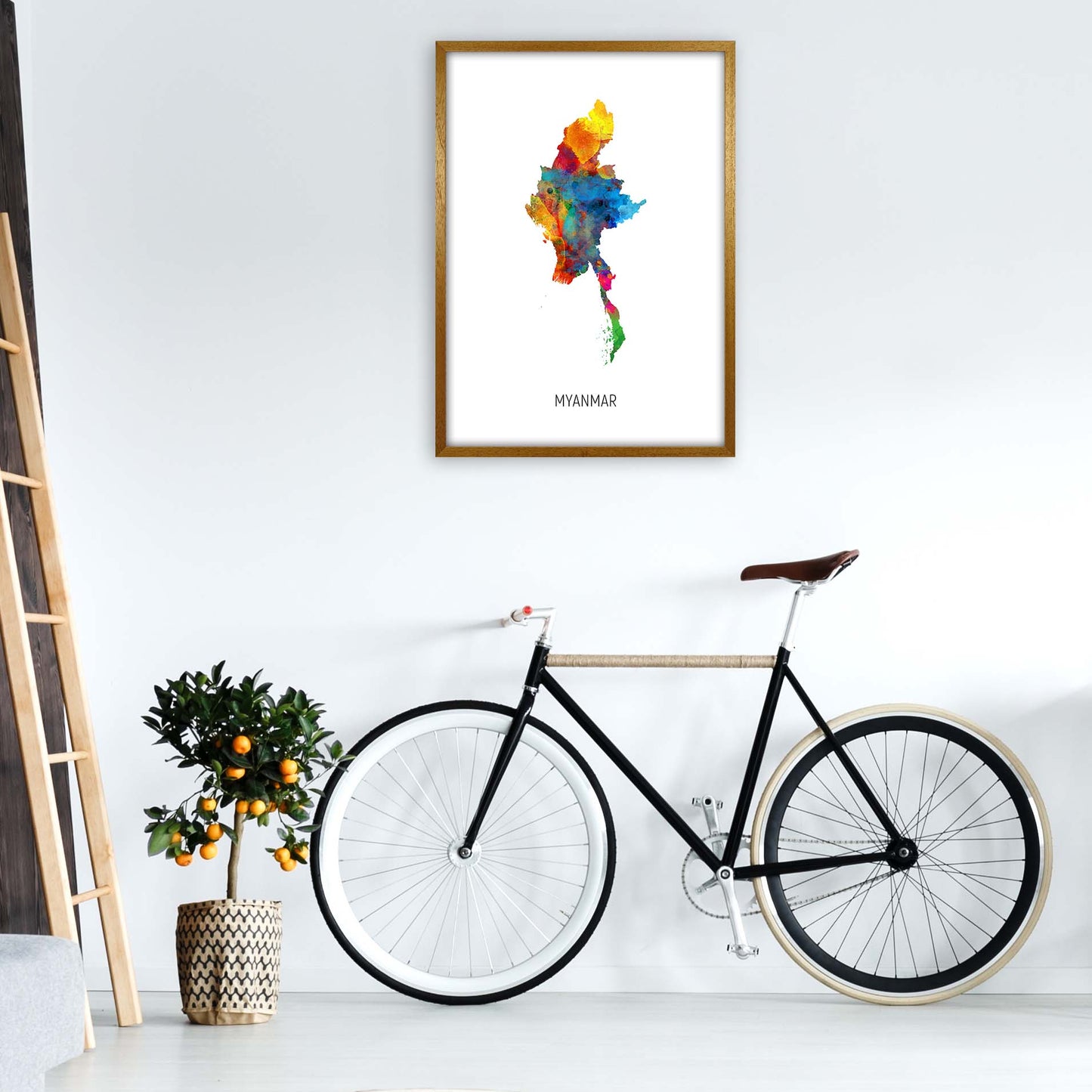 Myanmar Watercolour Map Art Print by Michael Tompsett A1 Print Only