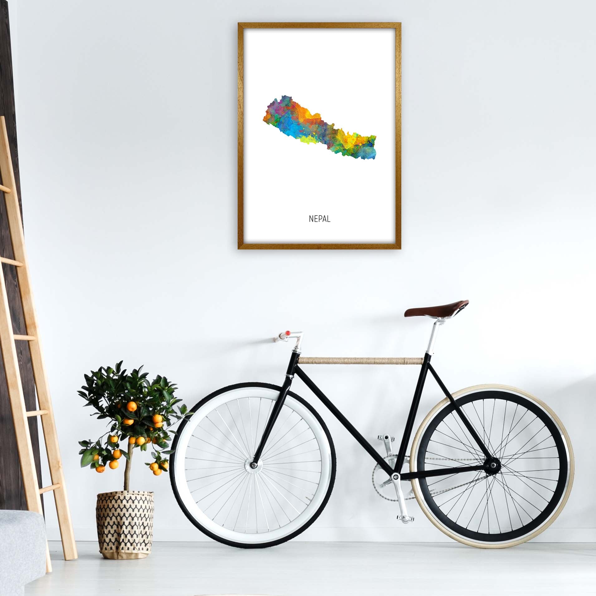 Nepal Watercolour Map Art Print by Michael Tompsett A1 Print Only