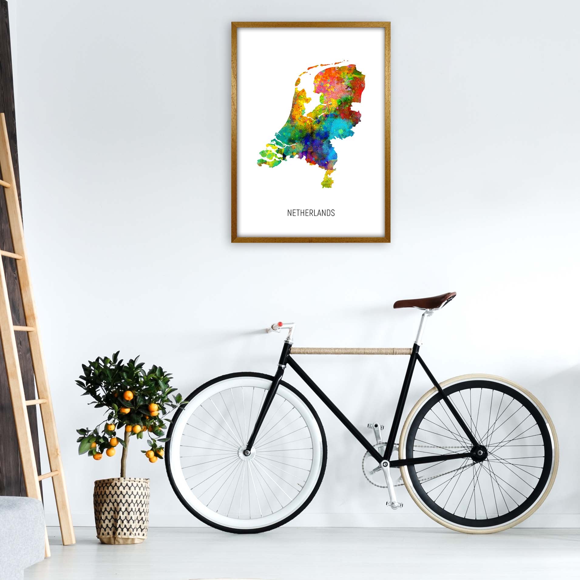 Netherlands Watercolour Map Art Print by Michael Tompsett A1 Print Only