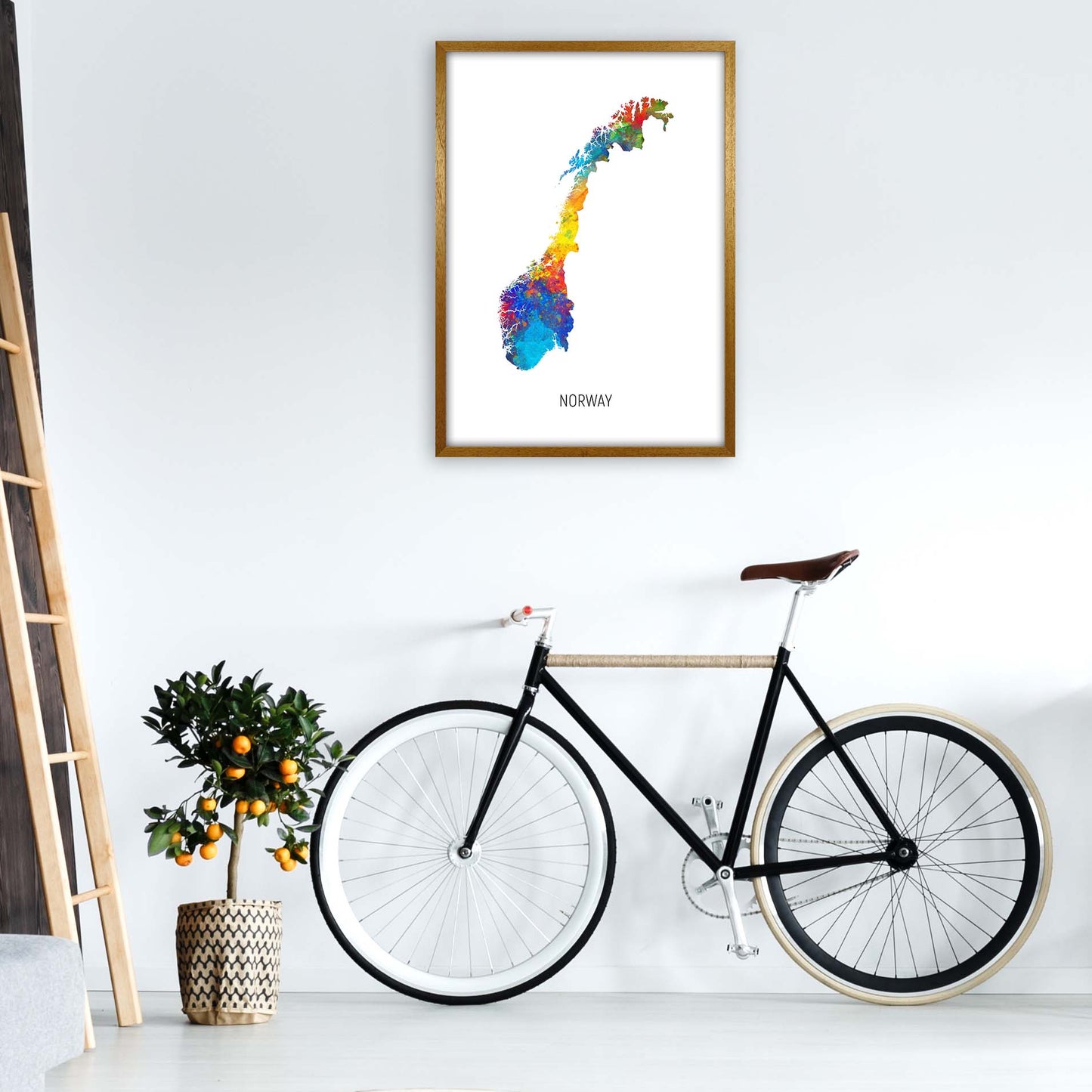 Norway Watercolour Map Art Print by Michael Tompsett A1 Print Only