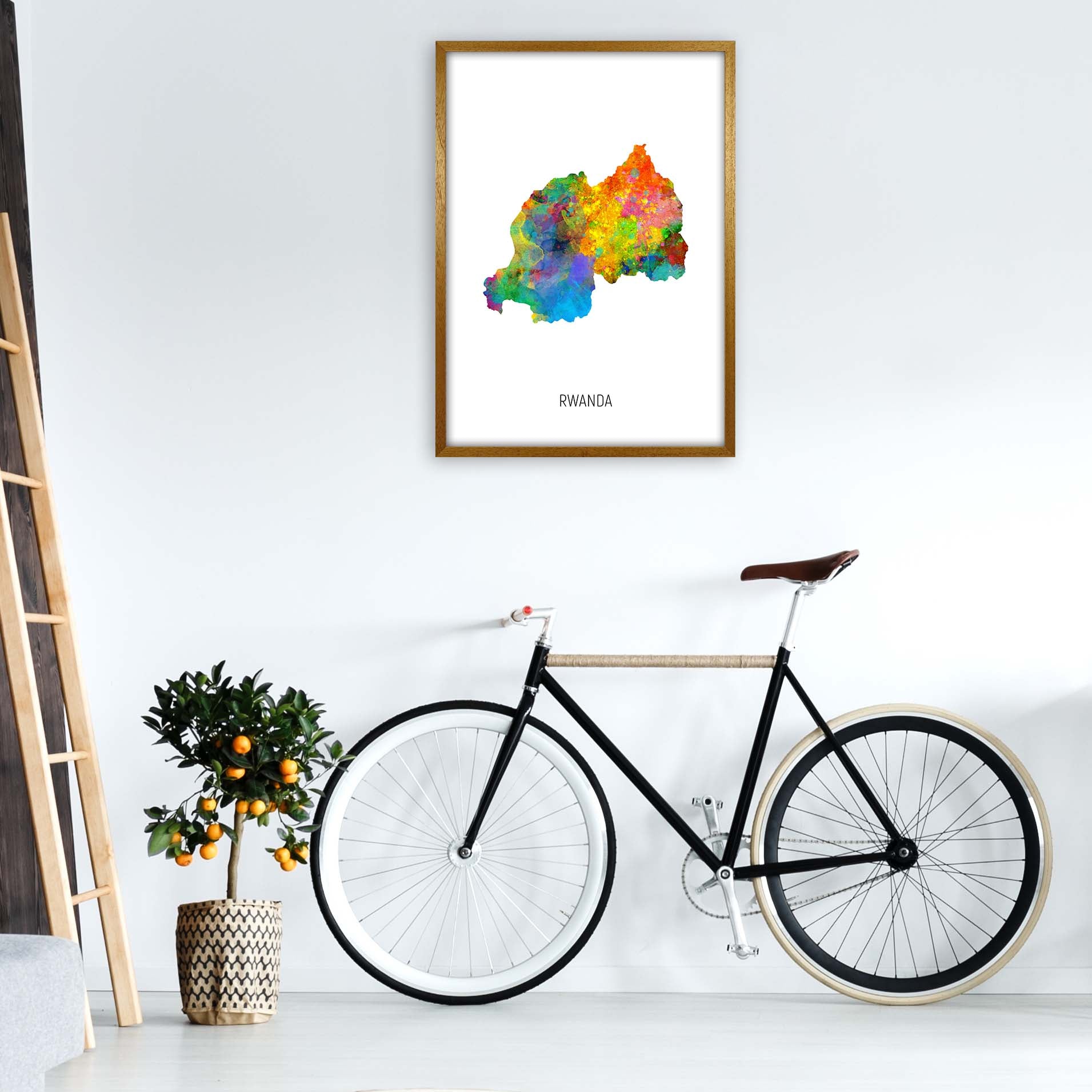 Rwanda Watercolour Map Art Print by Michael Tompsett A1 Print Only