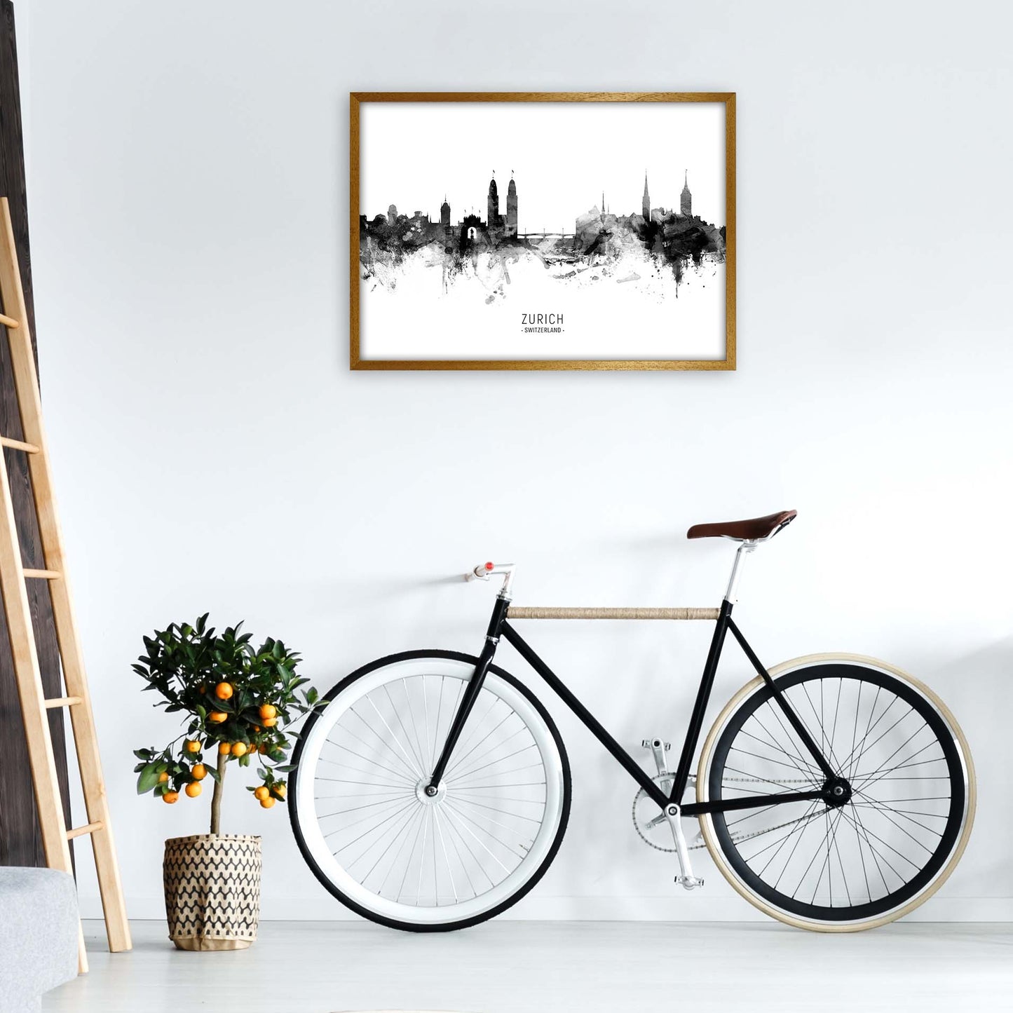 Zurich Switzerland Skyline Black White City Name by Michael Tompsett A1 Print Only