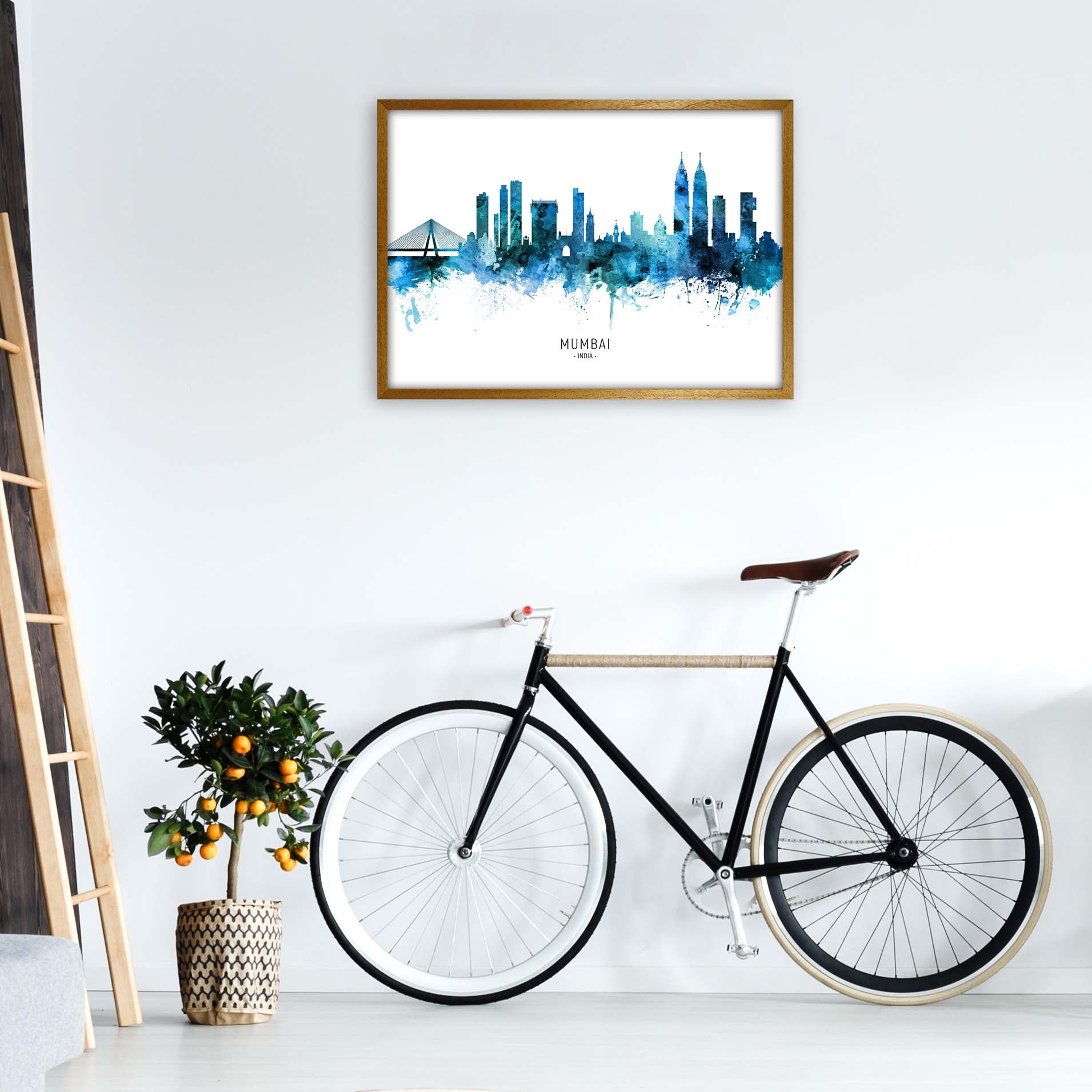 Mumbai India Skyline Blue City Name Print by Michael Tompsett A1 Print Only
