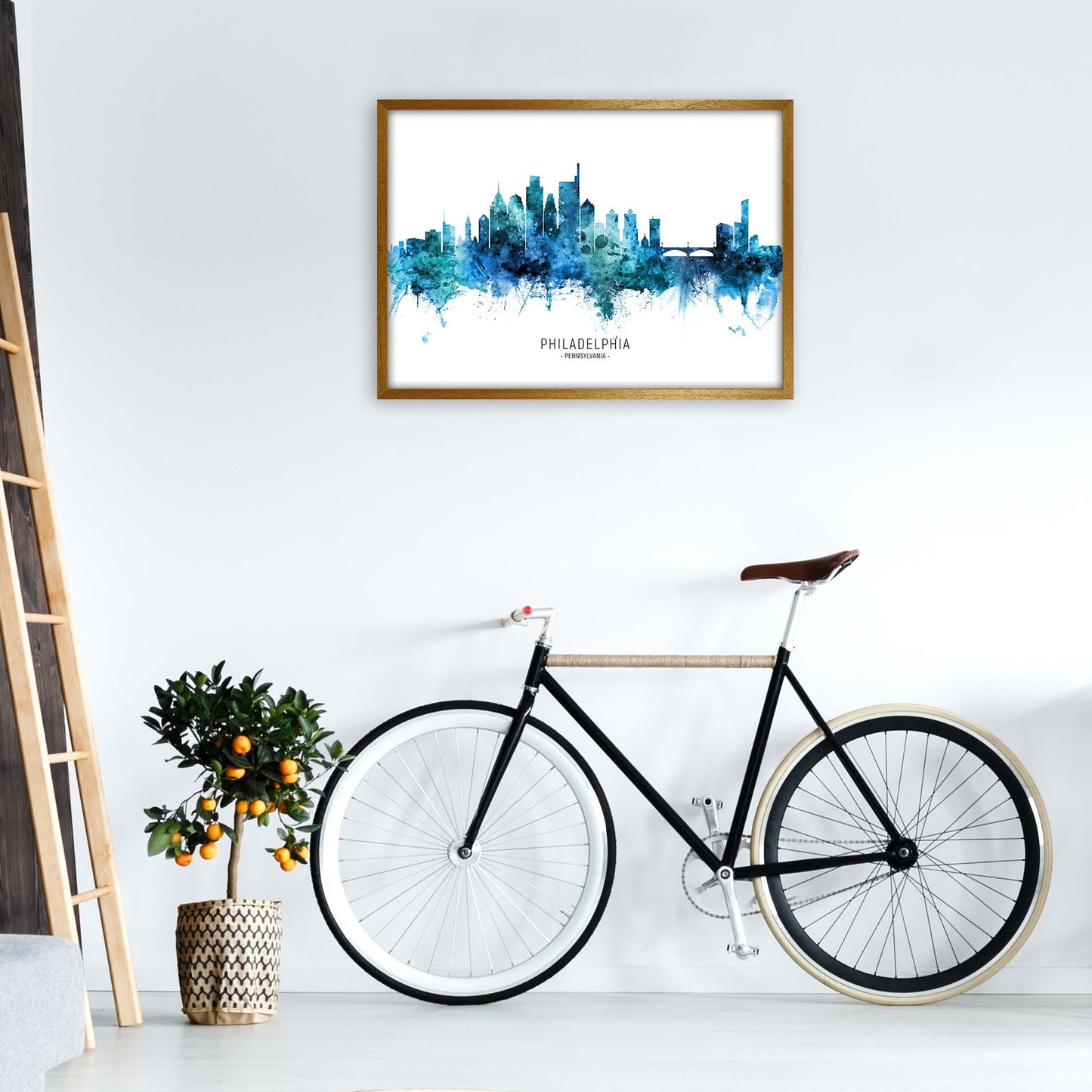 Philadelphia Pennsylvania Skyline Blue City Name by Michael Tompsett A1 Print Only