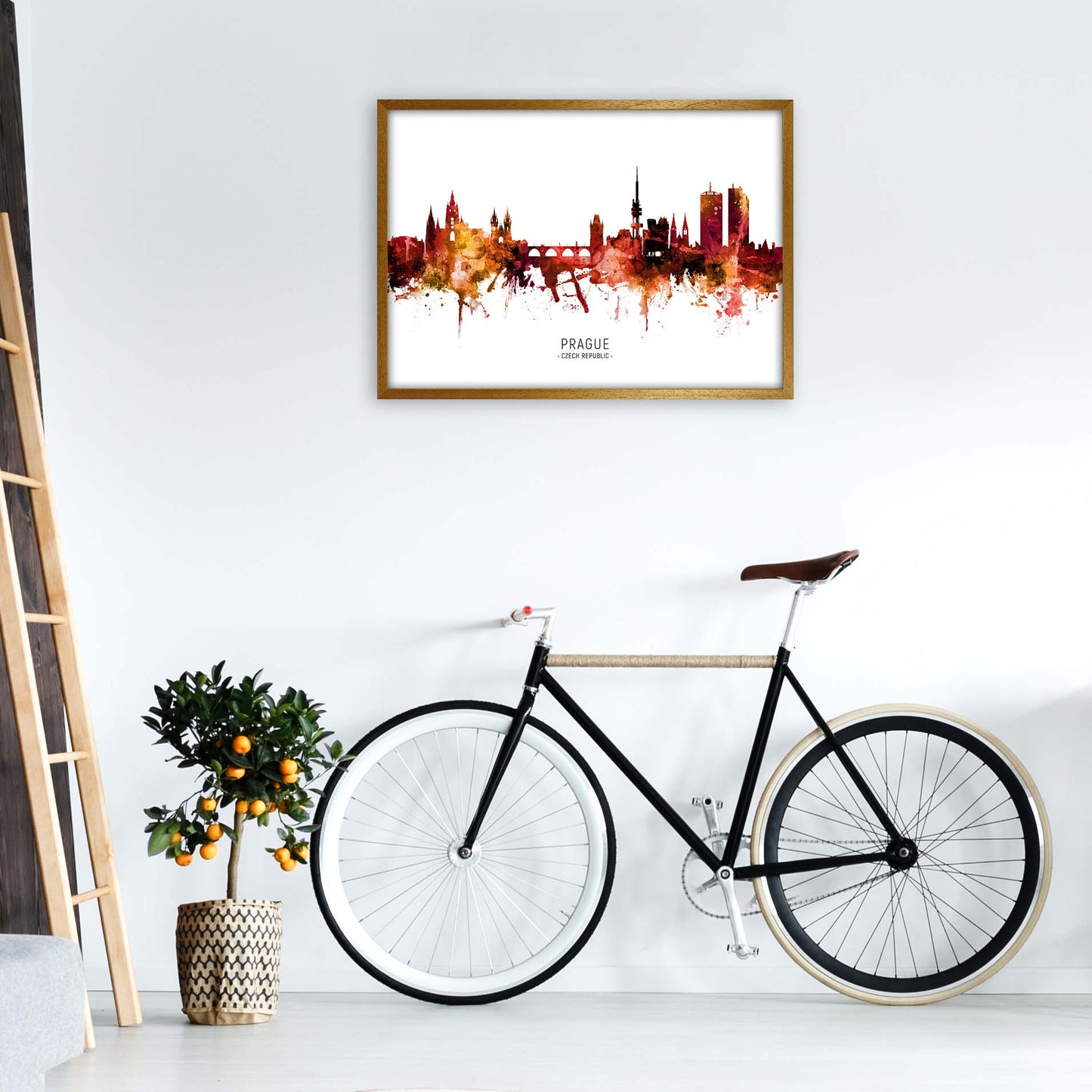 Prague Czech Republic Skyline Red City Name by Michael Tompsett A1 Print Only