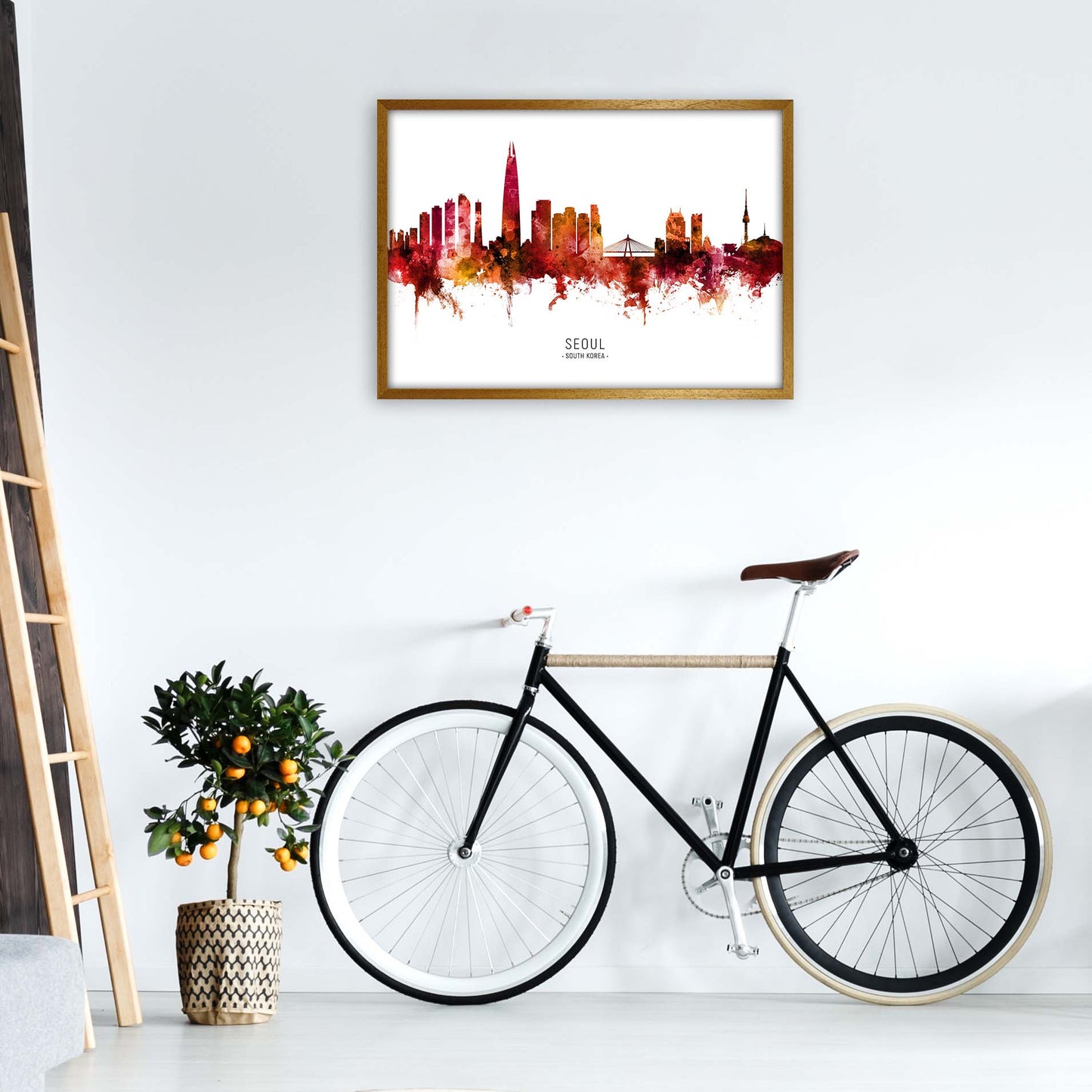 Seoul South Korea Skyline Red City Name by Michael Tompsett A1 Print Only