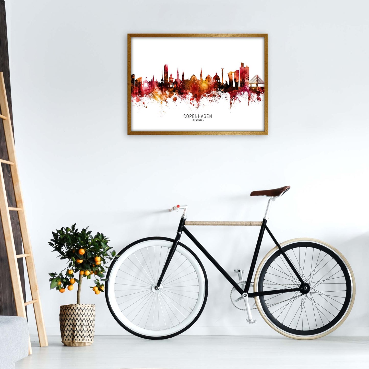 Copenhagen Denmark Skyline Red City Name by Michael Tompsett A1 Print Only