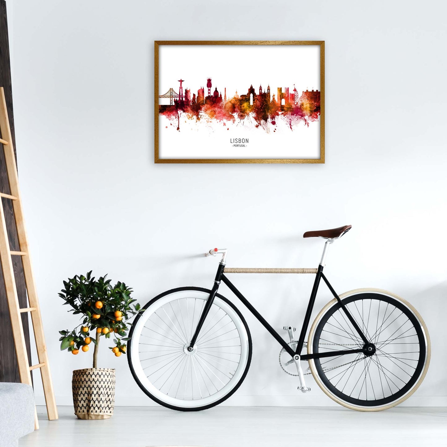 Lisbon Portugal Skyline Red City Name by Michael Tompsett A1 Print Only