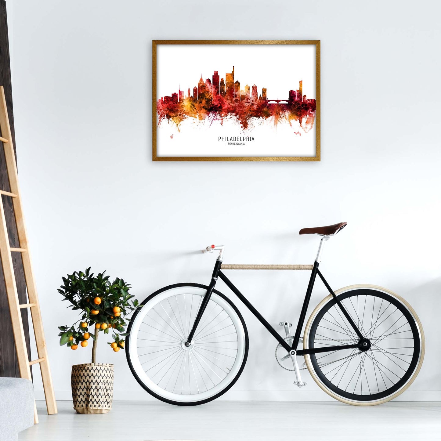Philadelphia Pennsylvania Skyline Red City Name by Michael Tompsett A1 Print Only