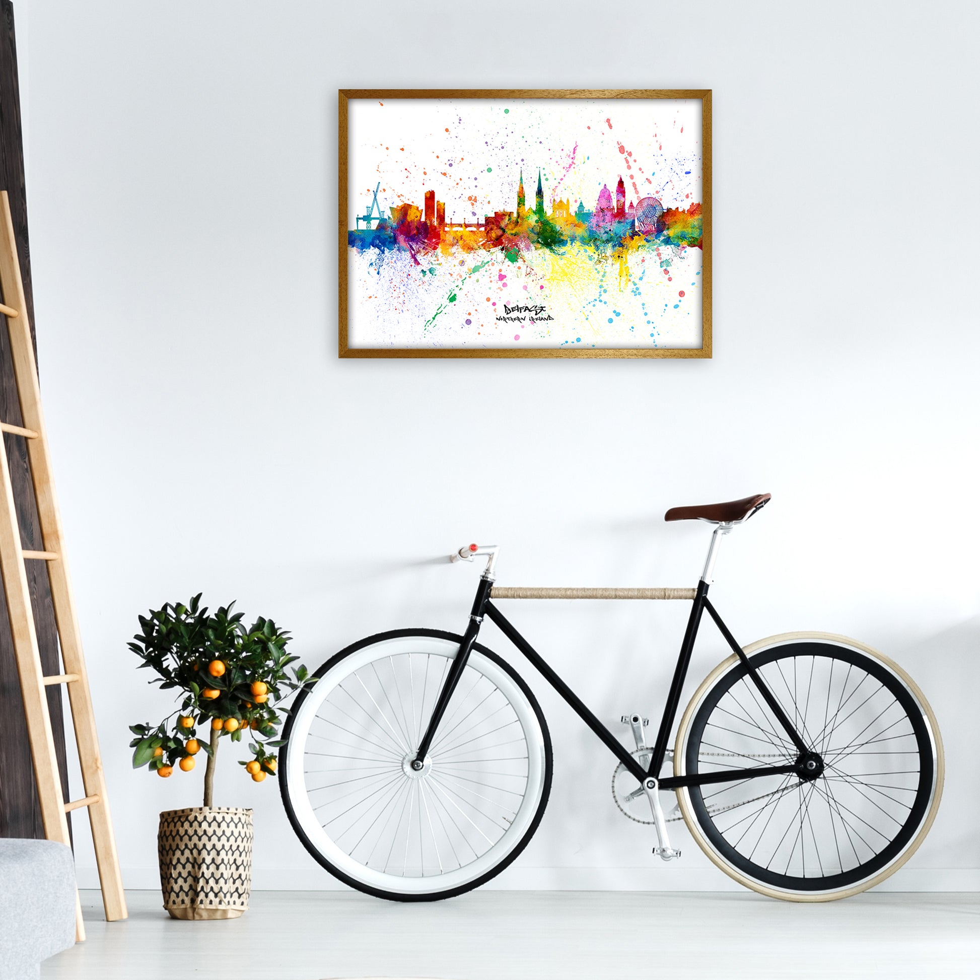 Belfast Northern Ireland Skyline Splash Art Print by Michael Tompsett A1 Print Only