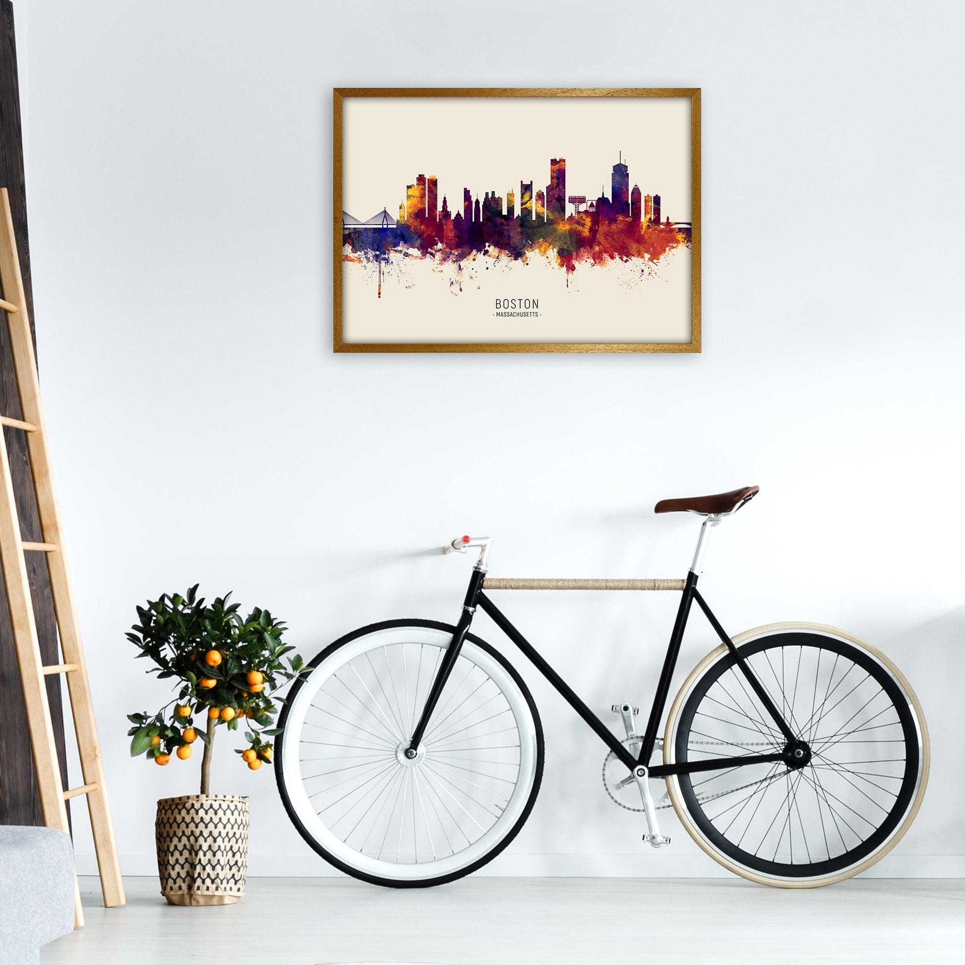 Boston Massachusetts Skyline Autumn City Name Art Print by Michael Tompsett A1 Print Only