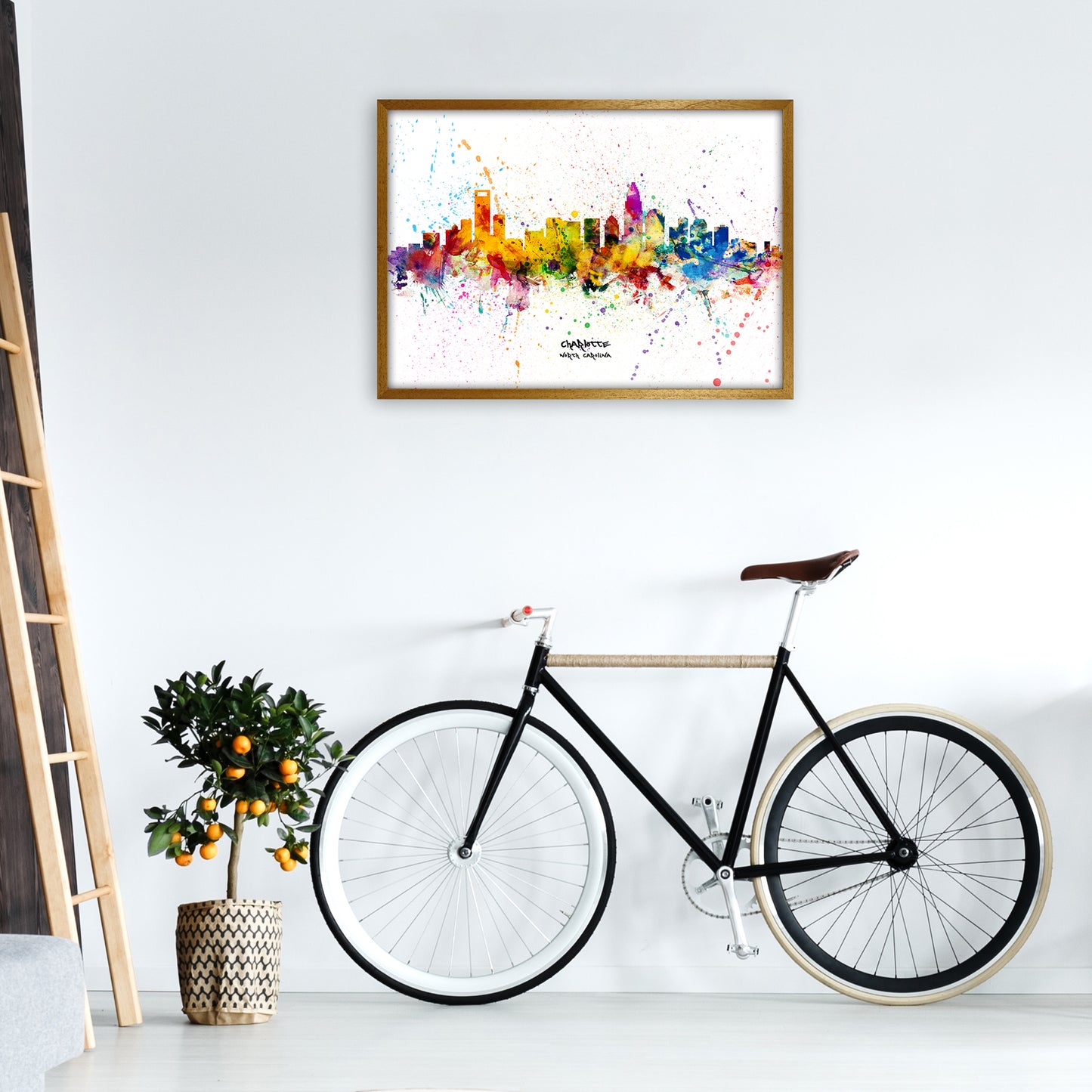 Charlotte North Carolina Skyline Splash Art Print by Michael Tompsett A1 Print Only