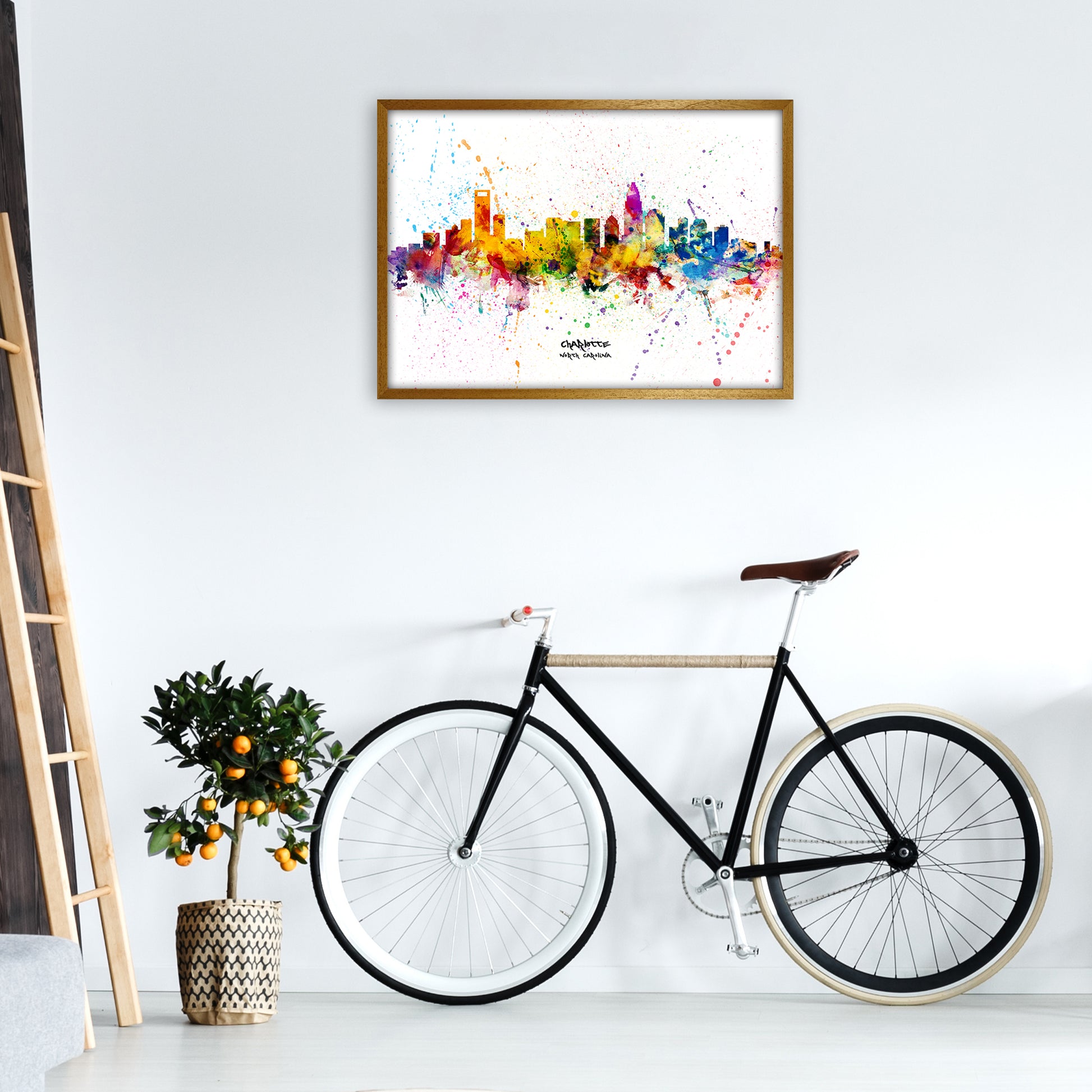Charlotte North Carolina Skyline Splash Art Print by Michael Tompsett A1 Print Only