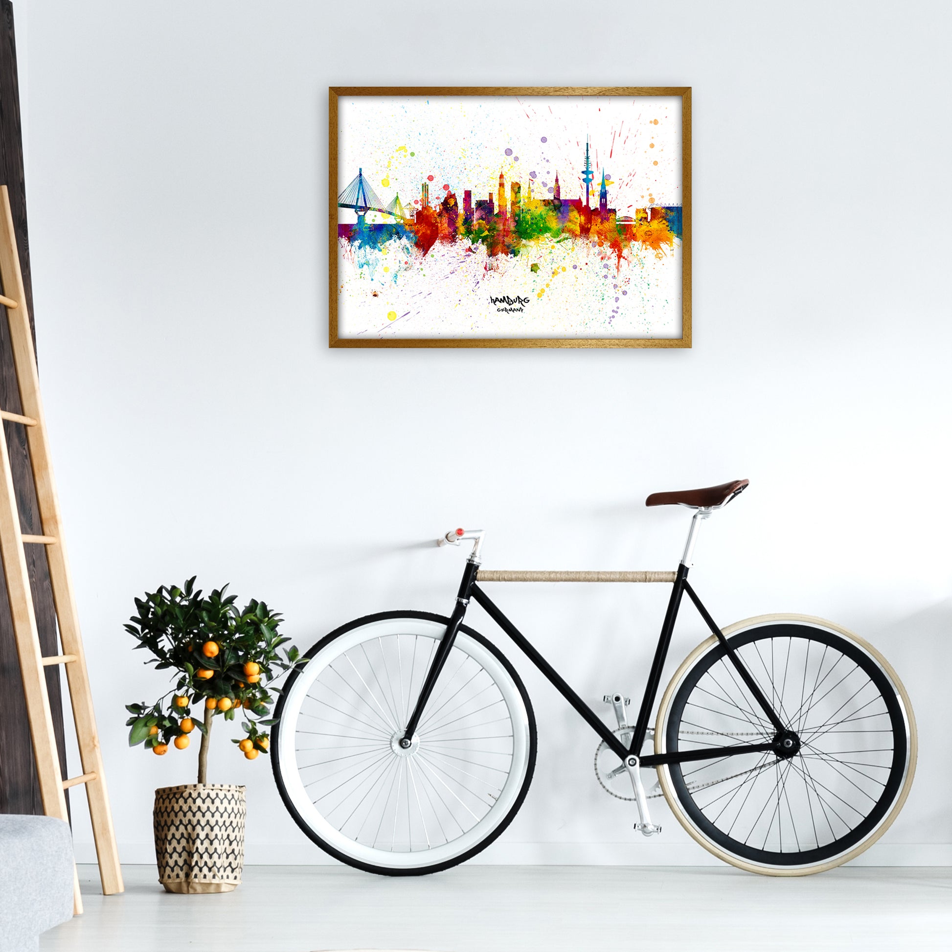 Hamburg Germany Skyline Splash Art Print by Michael Tompsett A1 Print Only