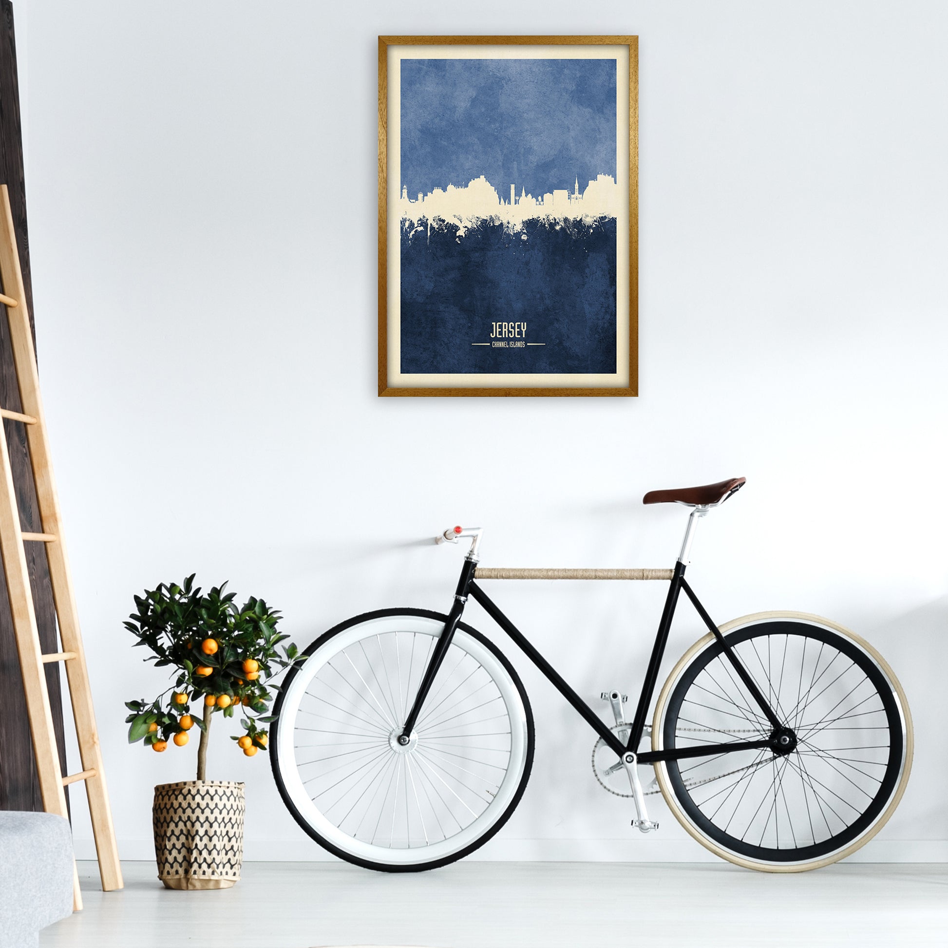 Jersey Channel Islands Skyline Portrait Navy Art Print by Michael Tompsett A1 Print Only