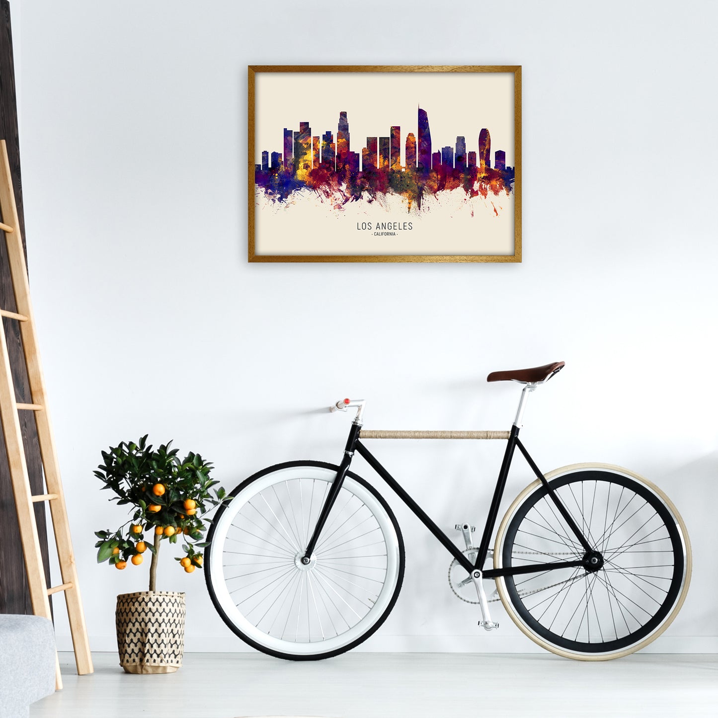 Los Angeles California Skyline Autumn City Name Art Print by Michael Tompsett A1 Print Only