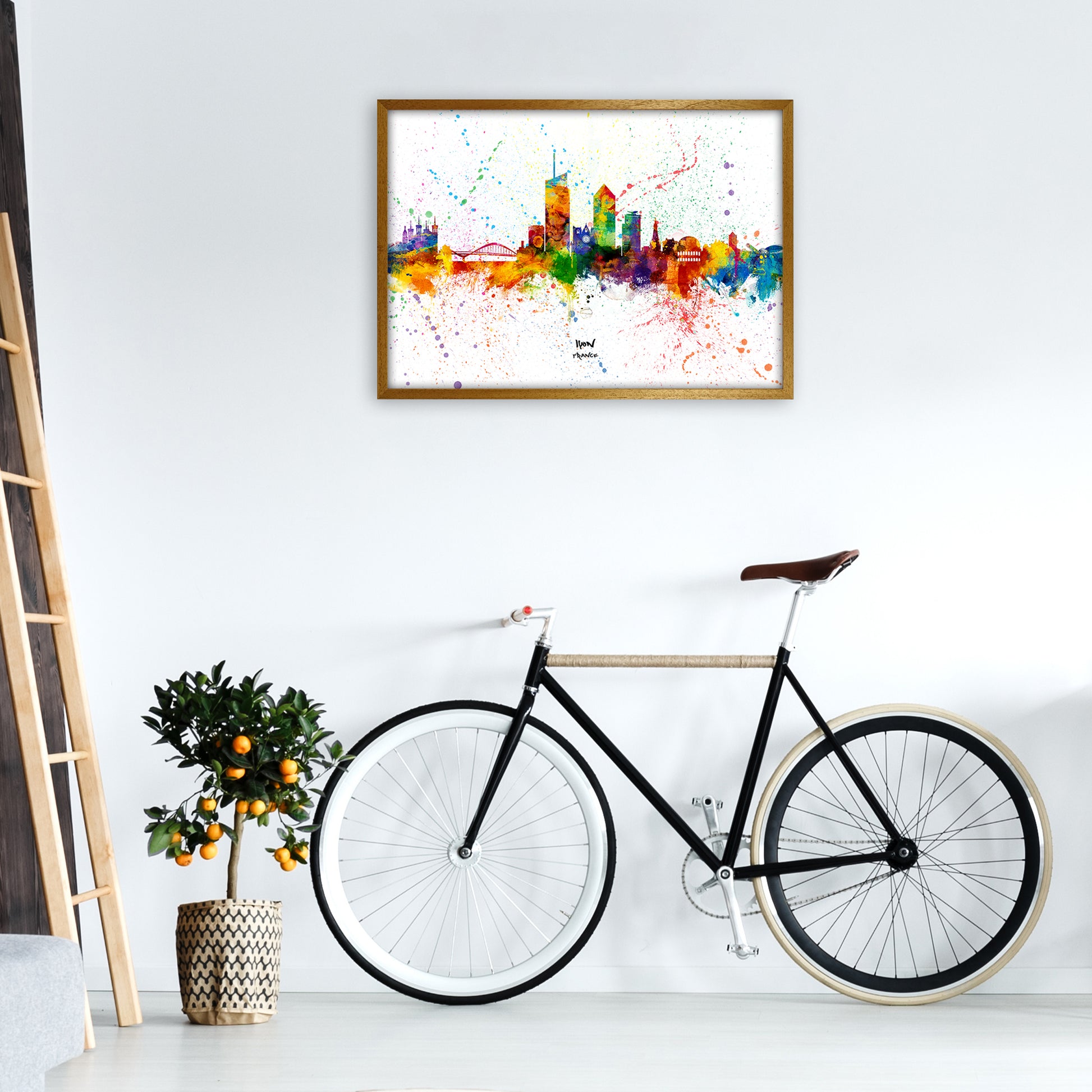 Lyon France Skyline Splash Art Print by Michael Tompsett A1 Print Only