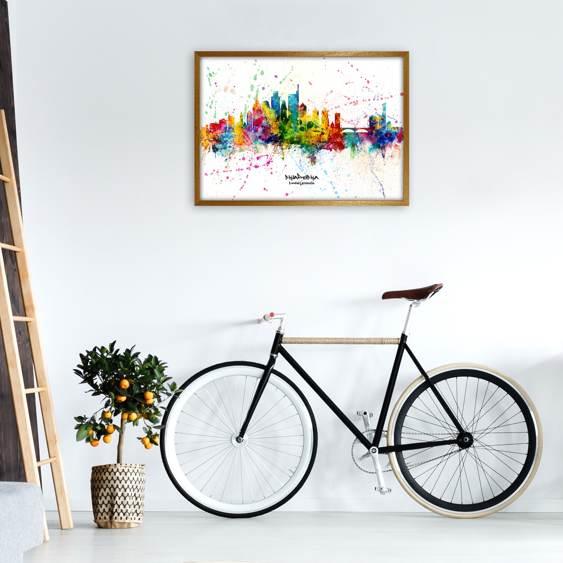 Philadelphia Pennsylvania Skyline Splash Art Print by Michael Tompsett A1 Print Only