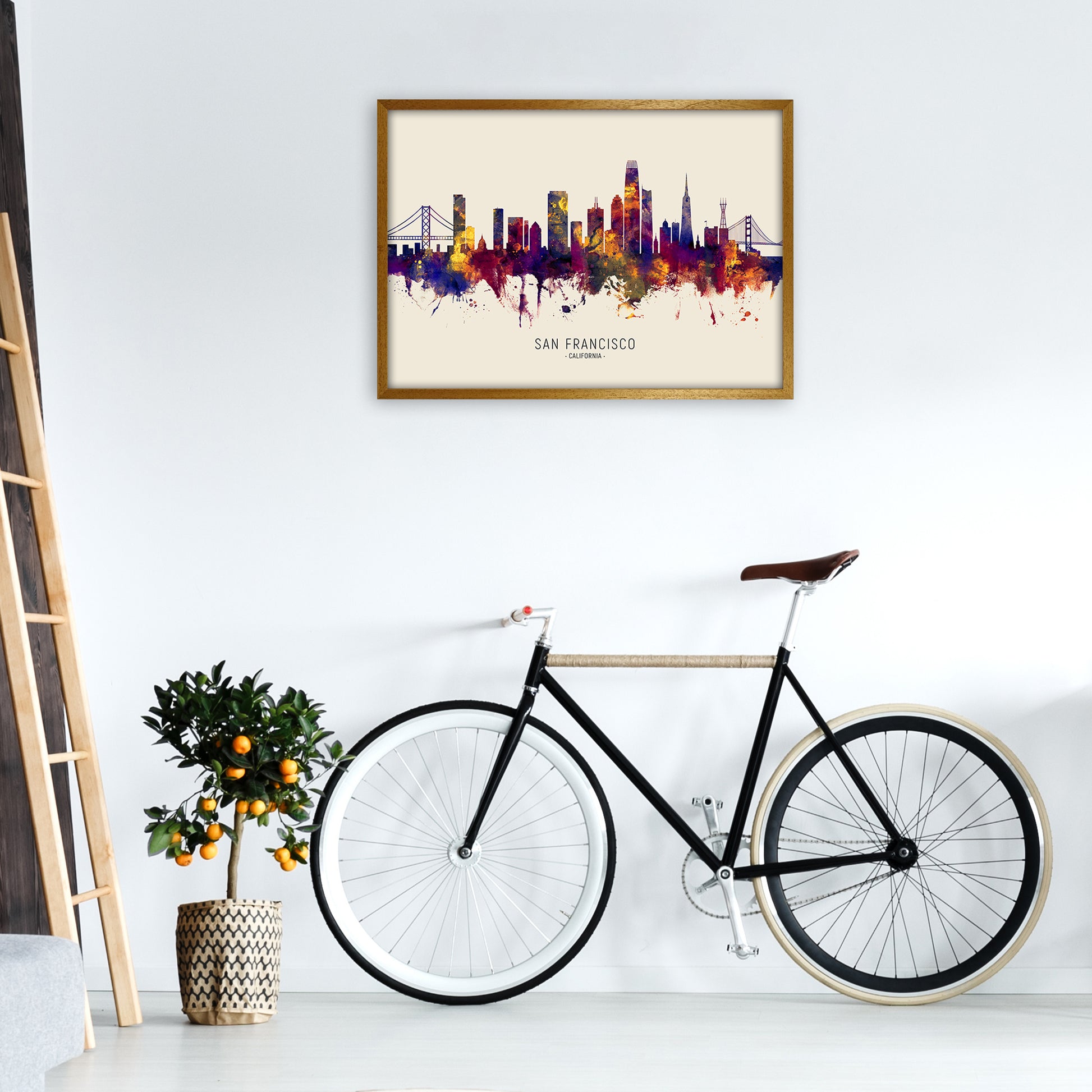San Francisco California Skyline Autumn City Name Art Print by Michael Tompsett A1 Print Only