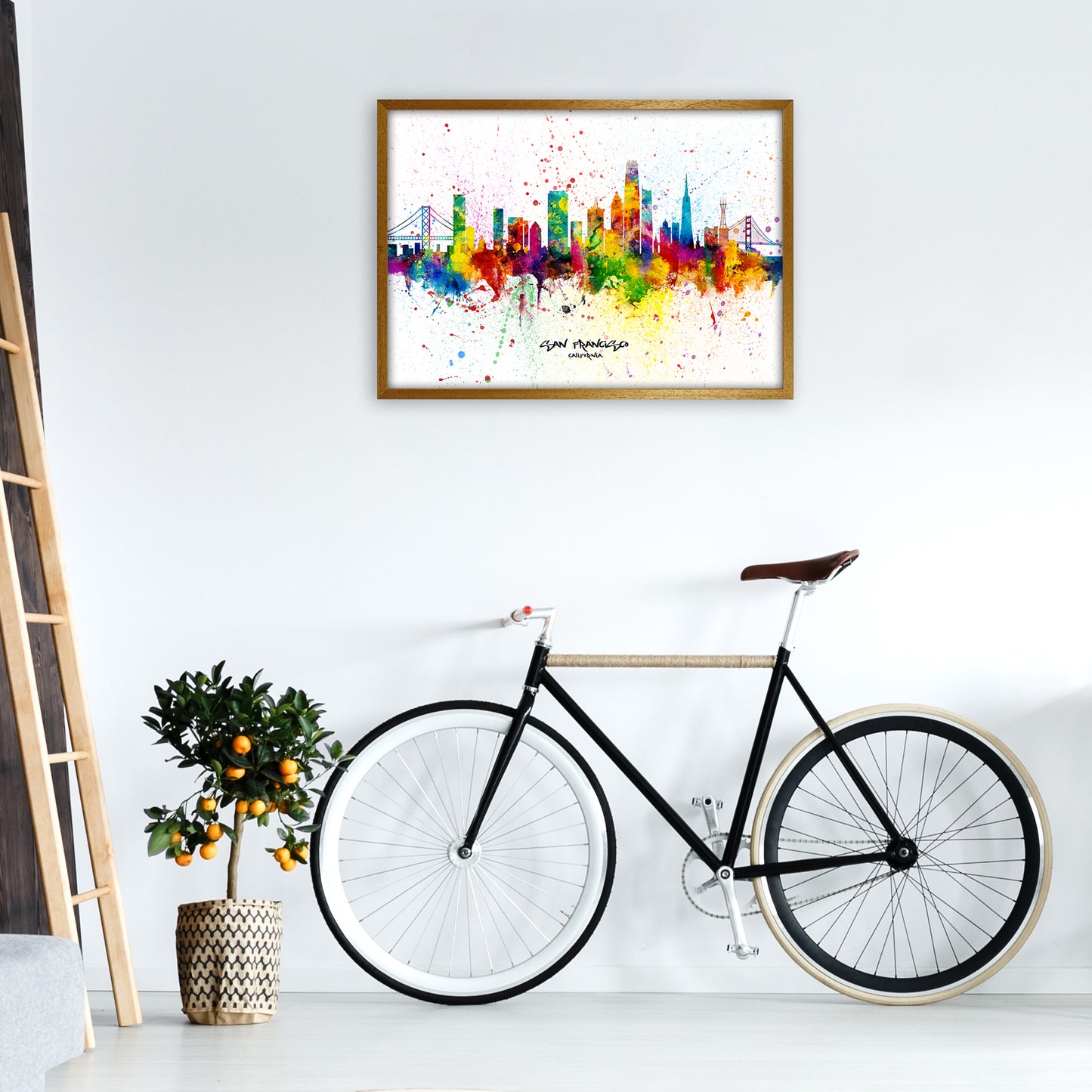 San Francisco California Skyline Splash Art Print by Michael Tompsett A1 Print Only