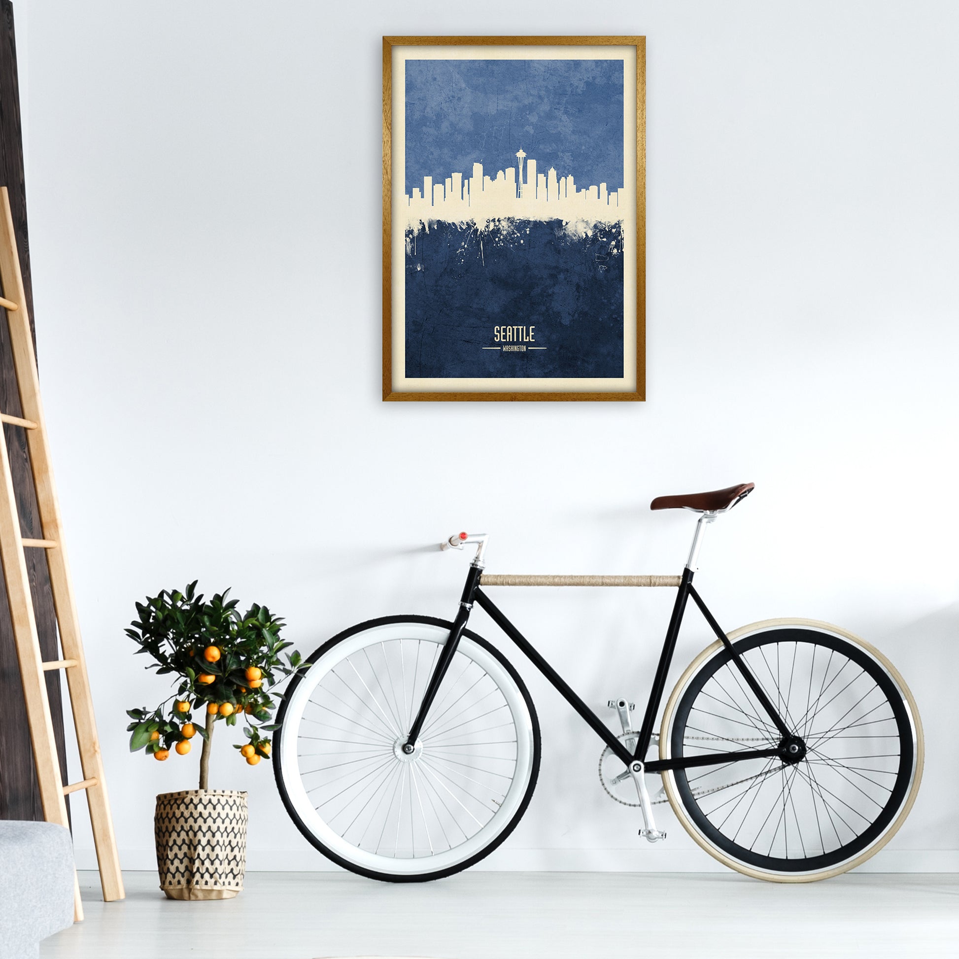 Seattle Washington Skyline Portrait Navy Art Print by Michael Tompsett A1 Print Only