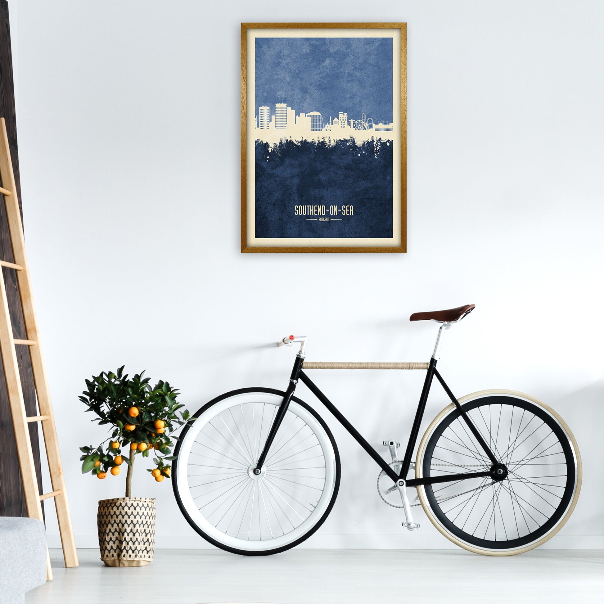 Southend-On-Sea England Skyline Portrait Navy Art Print by Michael Tompsett A1 Print Only