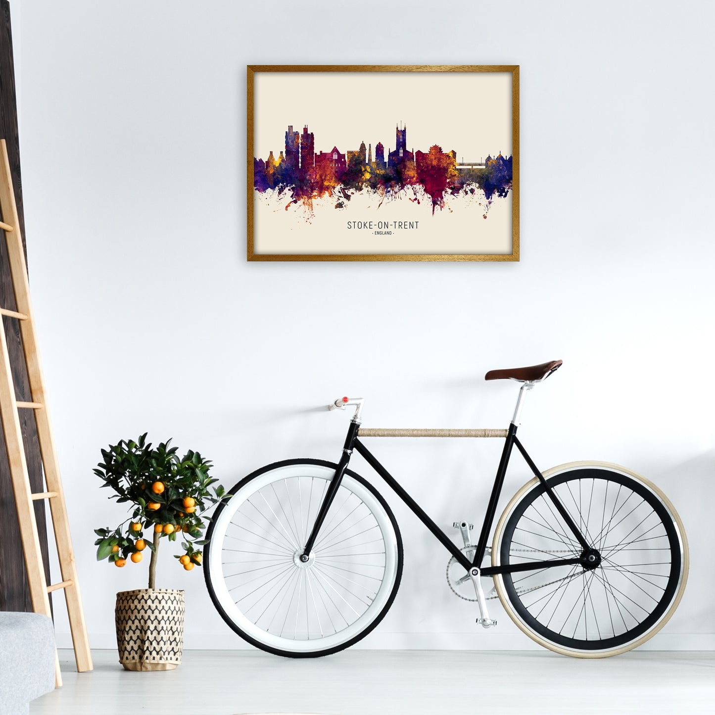 Stoke-On-Trent England Skyline Autumn City Name Art Print by Michael Tompsett A1 Print Only