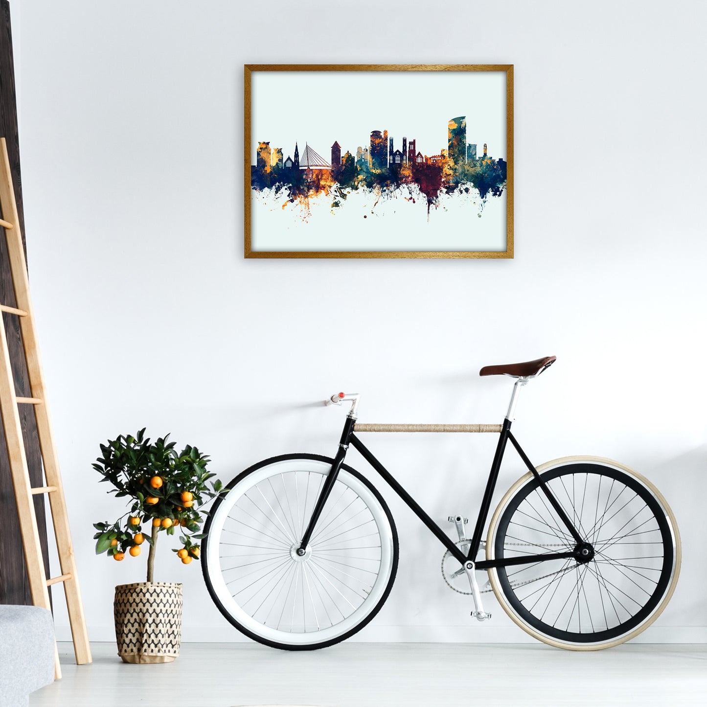 Swansea Wales Skyline Blue Orange Art Print by Michael Tompsett A1 Print Only