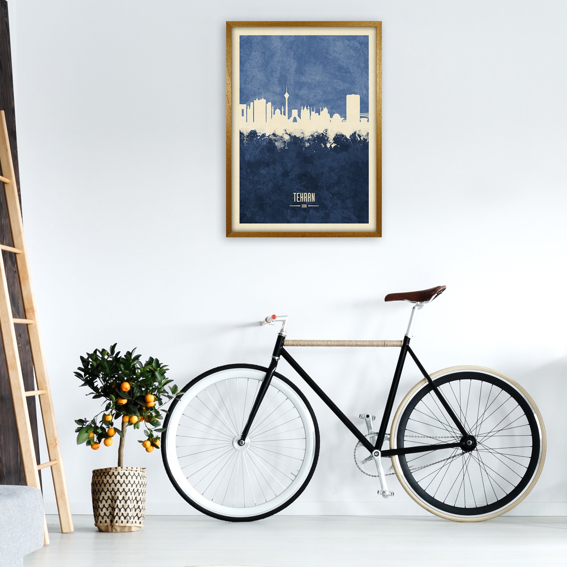 Tehran Iran Skyline Portrait Navy Art Print by Michael Tompsett A1 Print Only