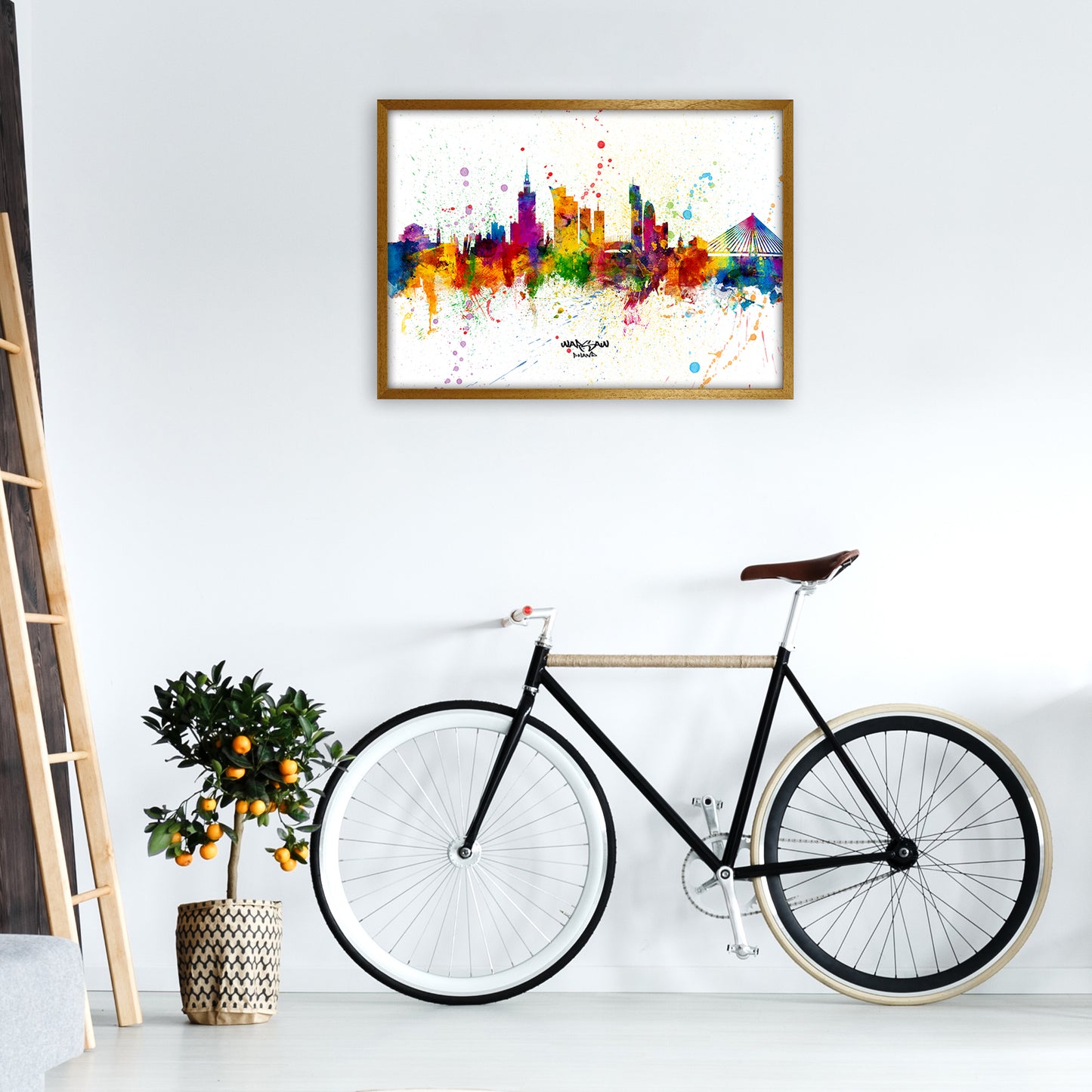 Warsaw Poland Skyline Splash Art Print by Michael Tompsett A1 Print Only