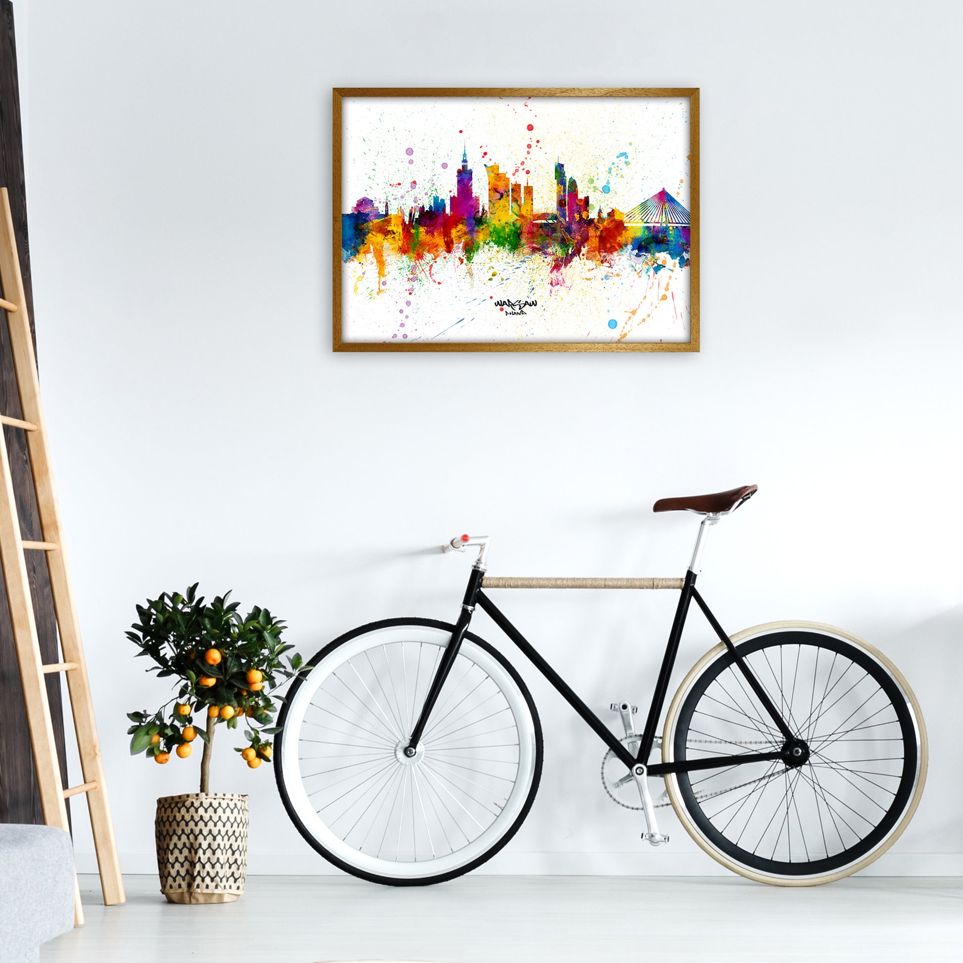Warsaw Poland Skyline Splash Art Print by Michael Tompsett A1 Print Only