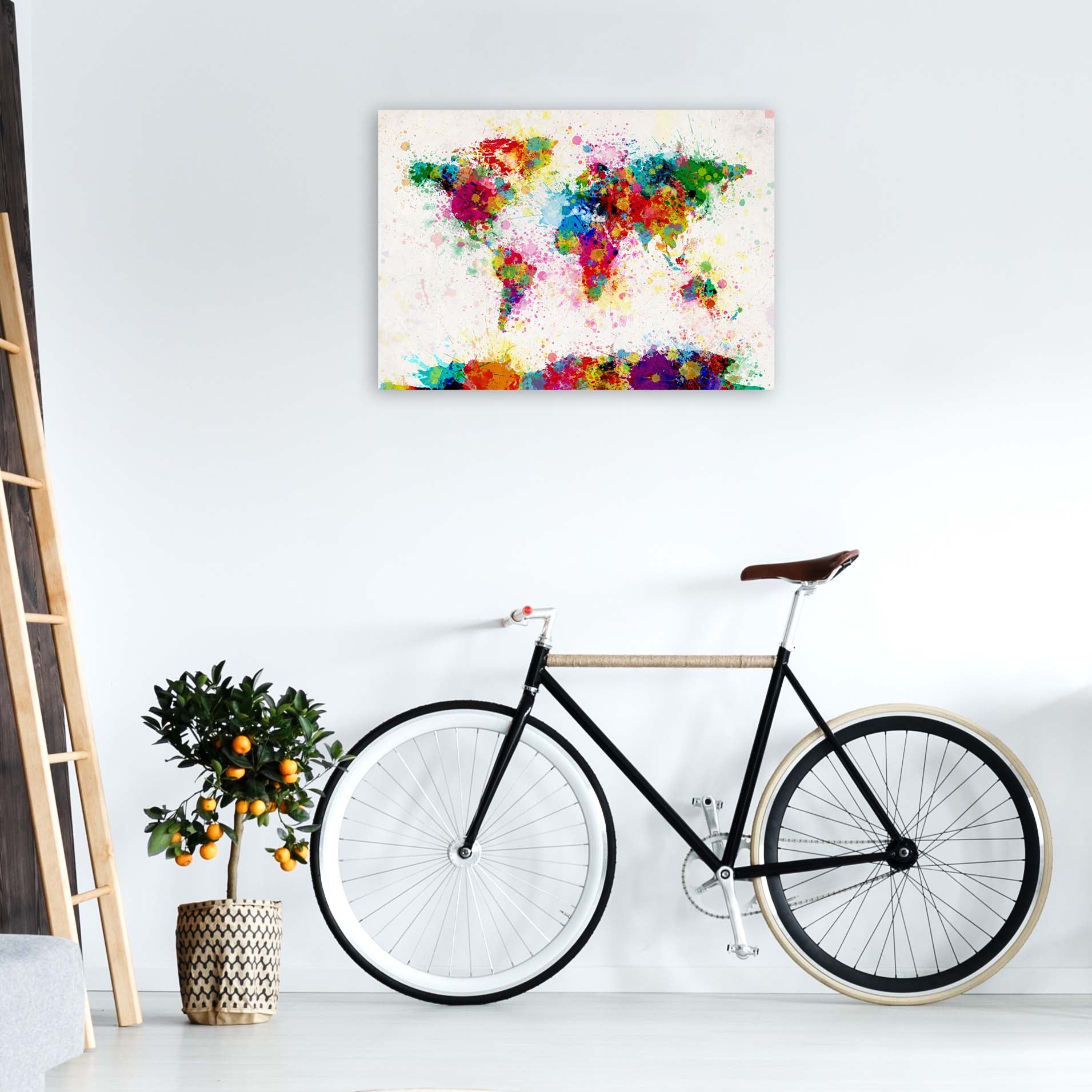 World Map Paint Splashes Art Print by Michael Tompsett A1 Black Frame